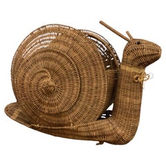 Vintage Wicker Snail Magazine Rack