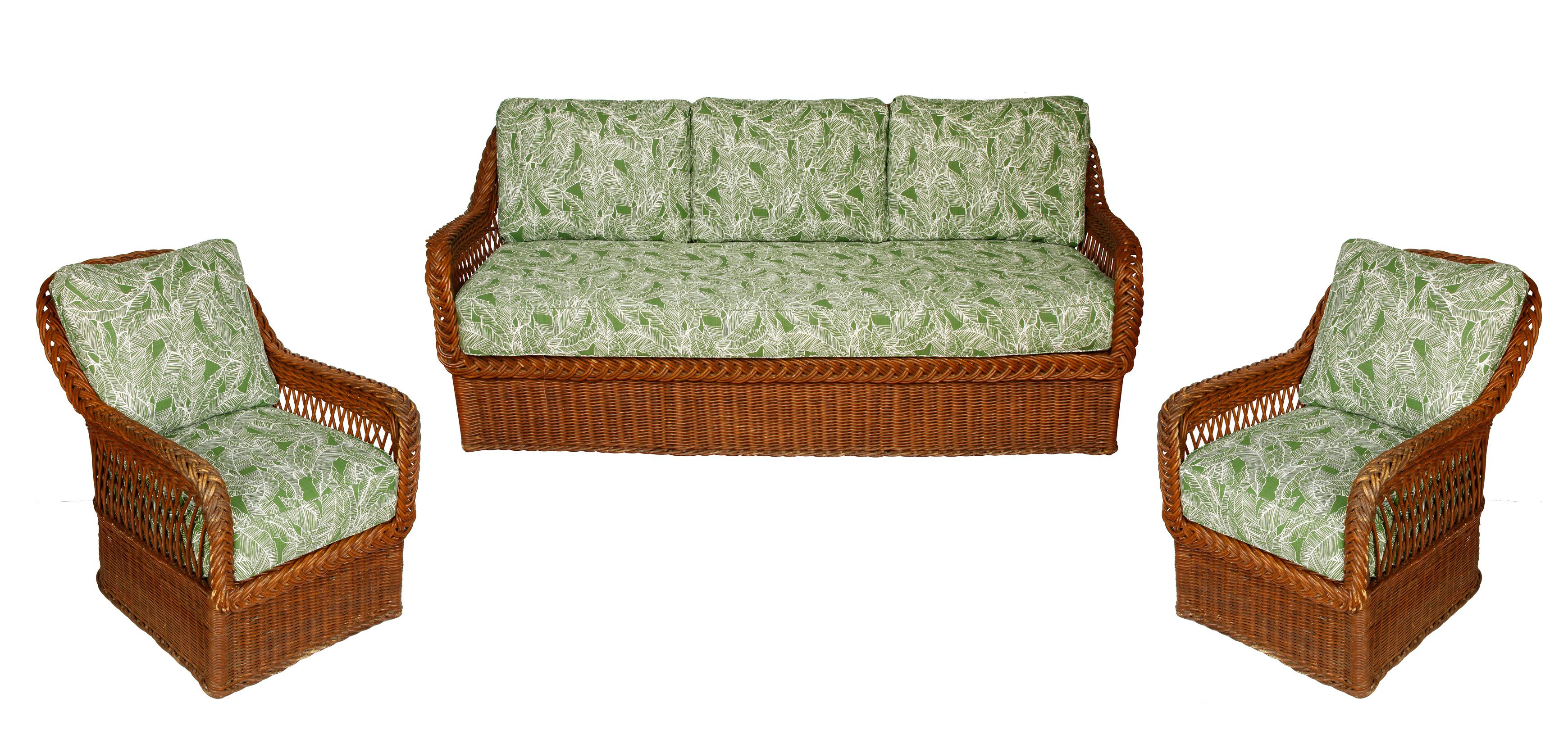 Vintage Wicker Sofa and Chairs with New Outdoor Cushions at 1stDibs