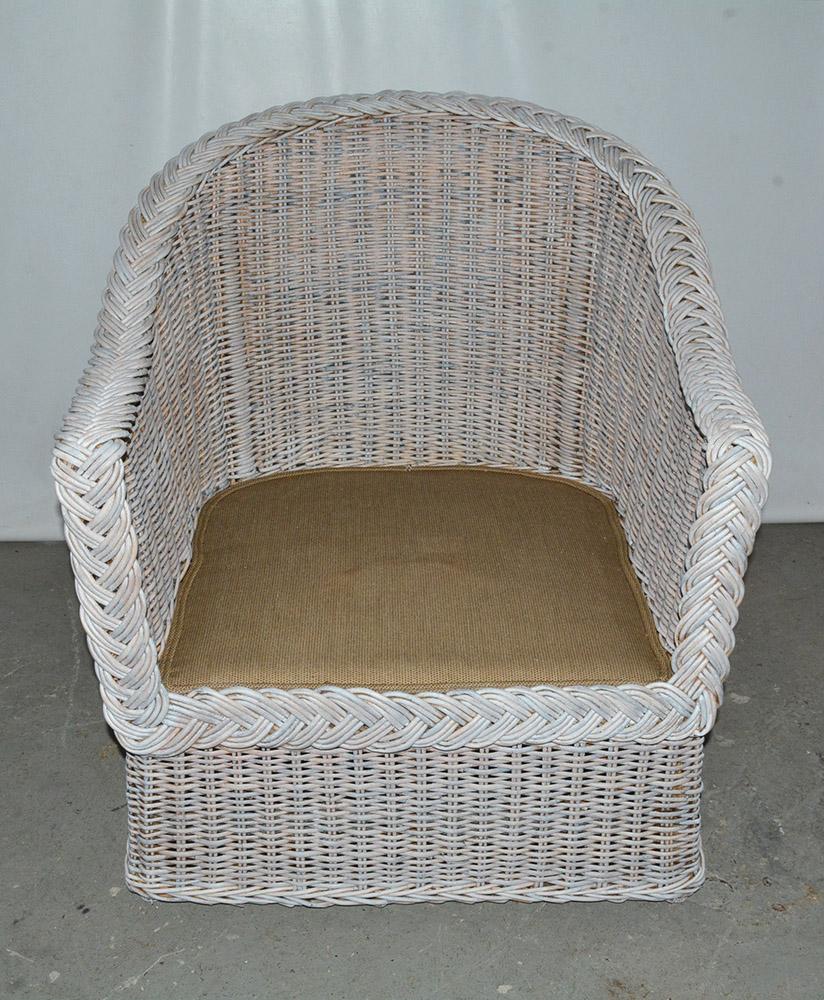 Vintage Wicker Sofa Loveseat with Matching Chair and Ottoman For Sale 1