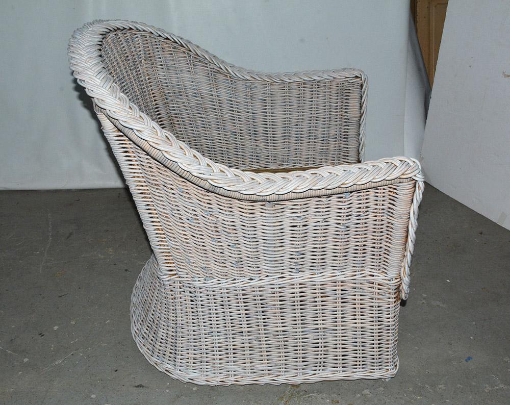 Vintage Wicker Sofa Loveseat with Matching Chair and Ottoman For Sale 2