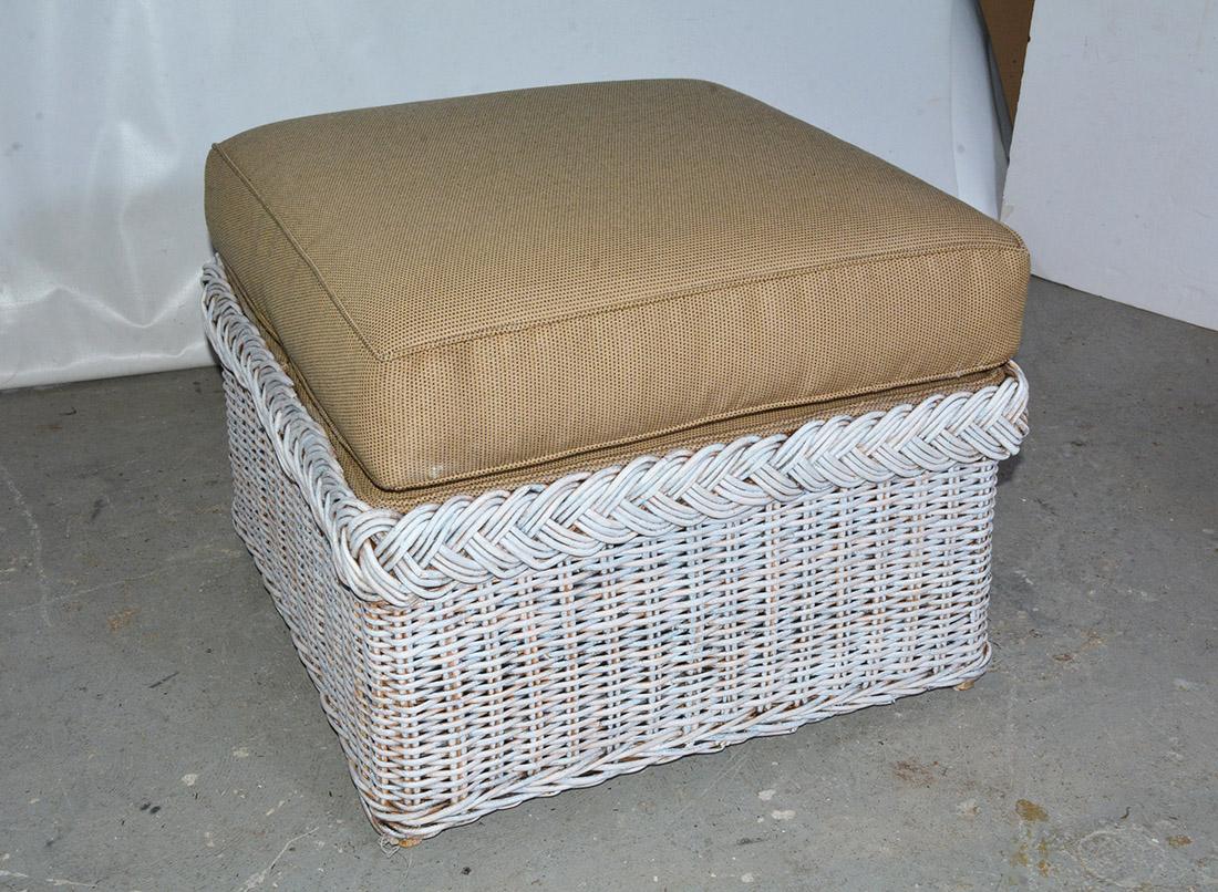 Vintage Wicker Sofa Loveseat with Matching Chair and Ottoman For Sale 5