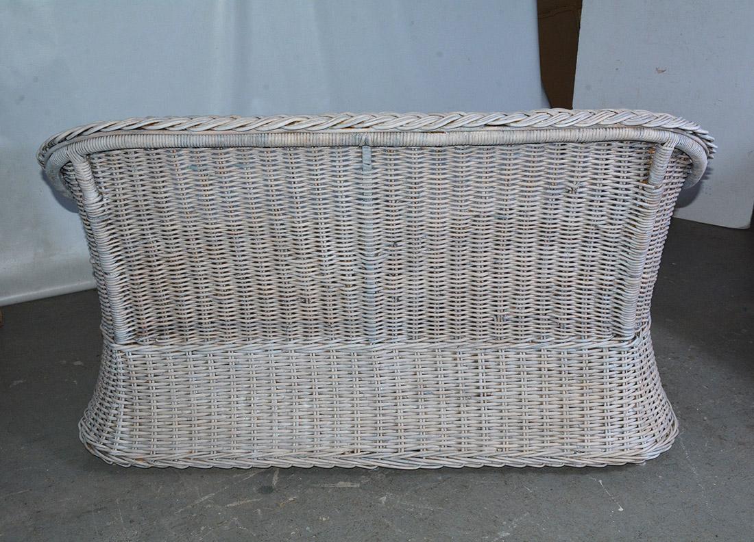 Vintage Wicker Sofa Loveseat with Matching Chair and Ottoman In Good Condition For Sale In Sheffield, MA