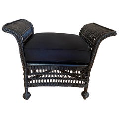 Vintage Wicker Stool in Black Finish