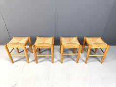 Tabourets vintage en osier - lot de 4, années 1960