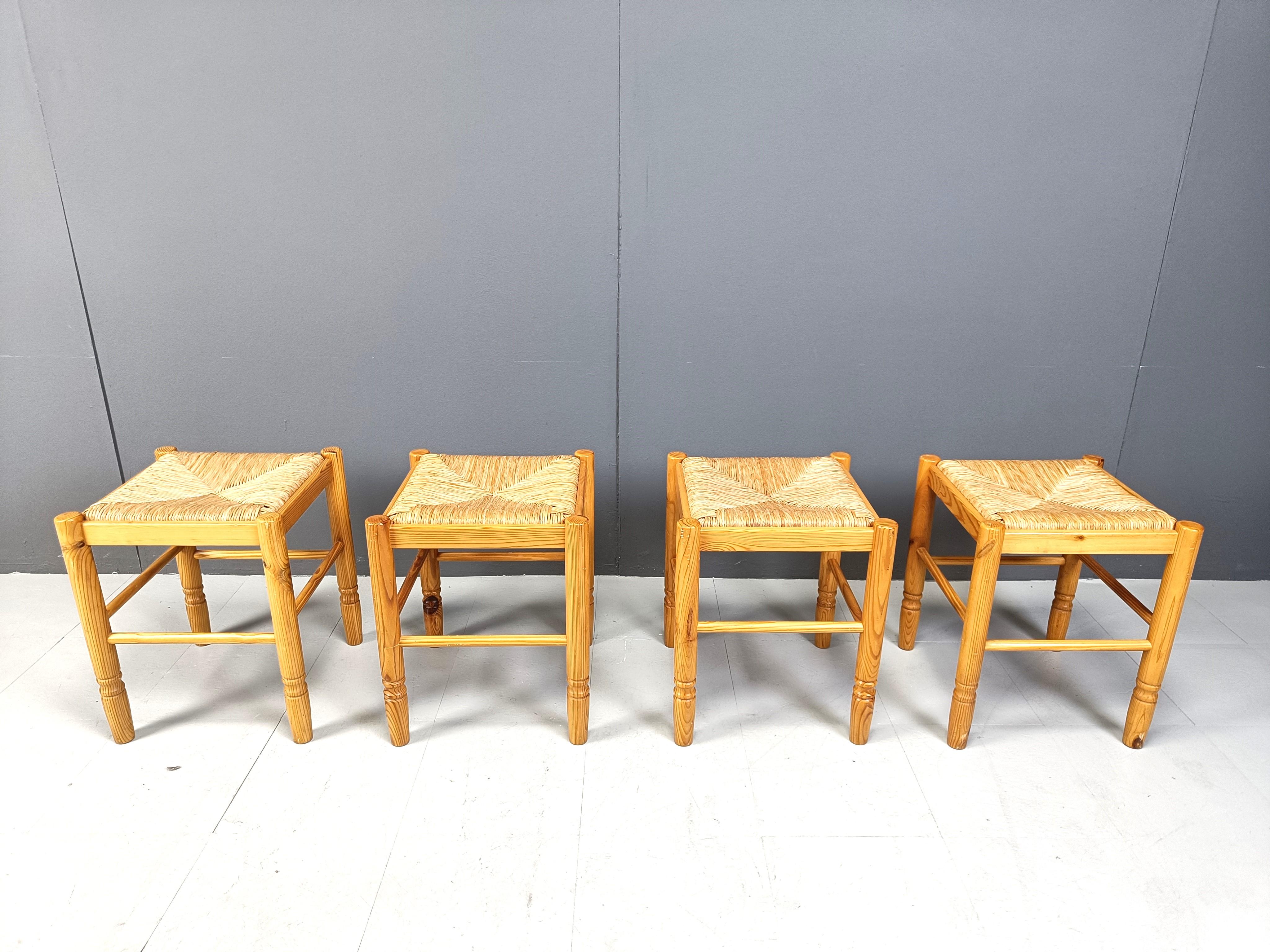 Rustic Vintage wicker stools - set of 4, 1960s For Sale