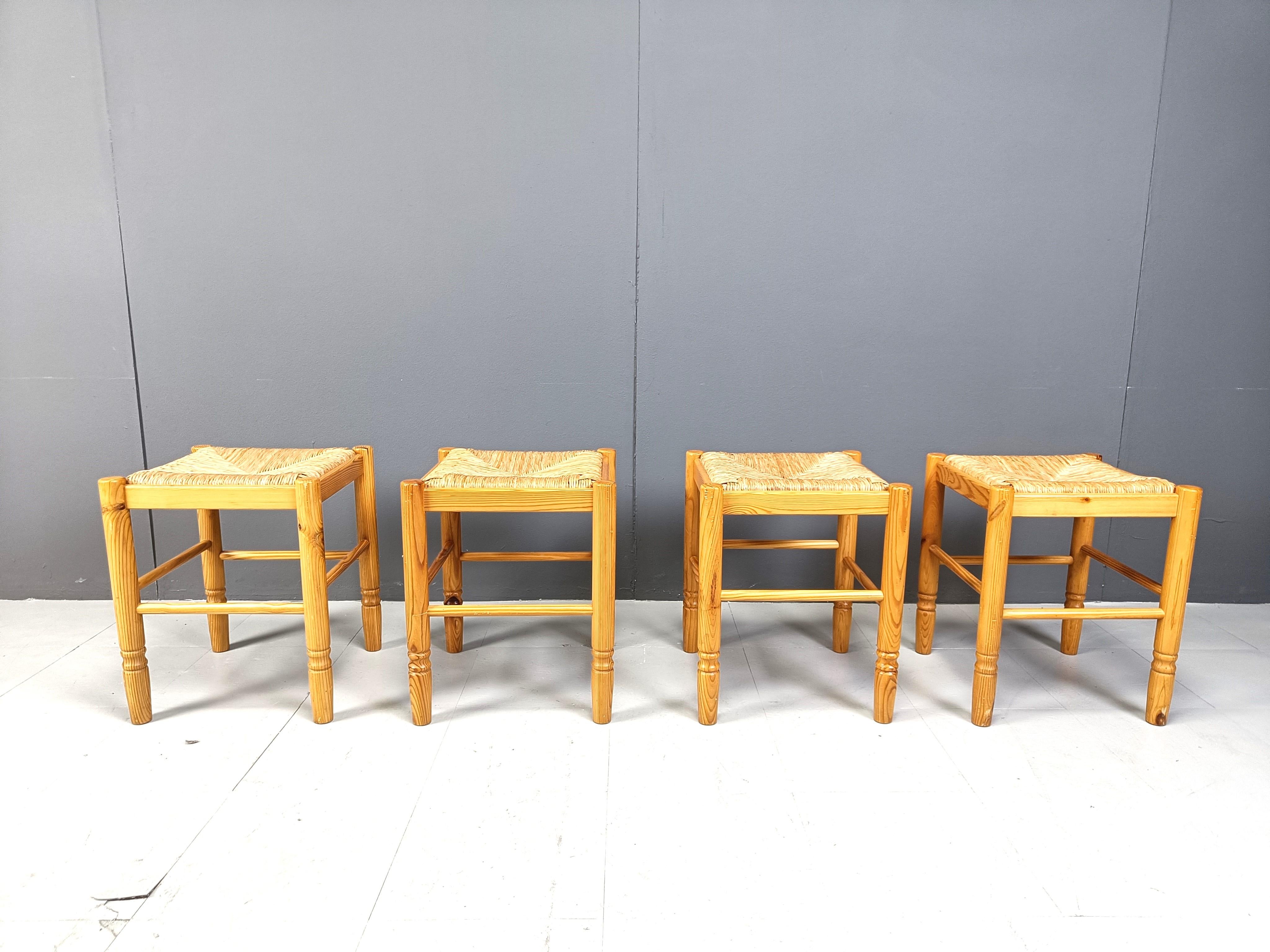 Belgian Vintage wicker stools - set of 4, 1960s For Sale