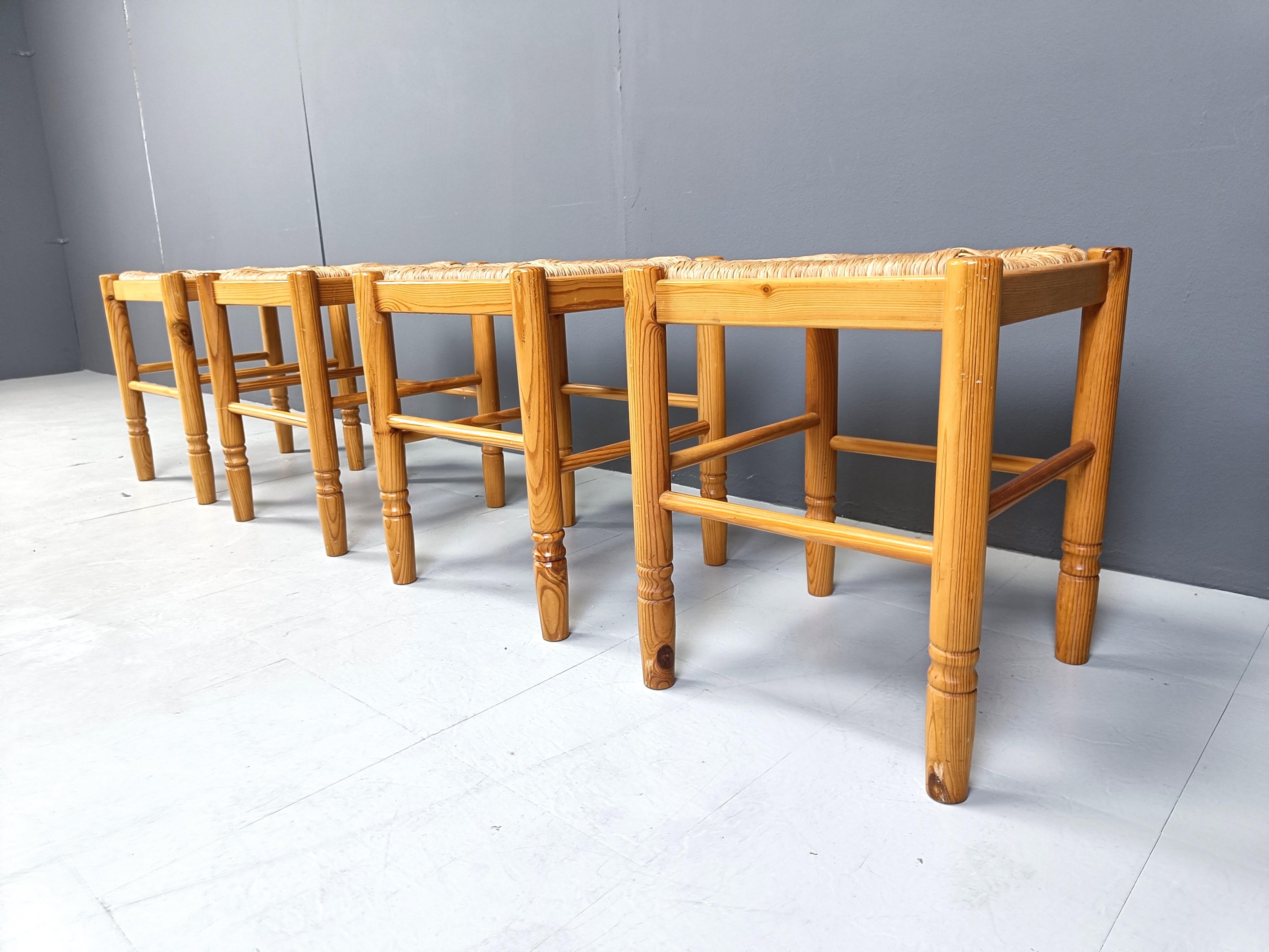Mid-20th Century Vintage wicker stools - set of 4, 1960s For Sale
