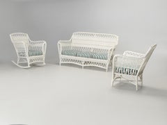 Vintage Wicker Suite Settee, Chair, Rocking Chair Well Made Heavy Seat Cushions