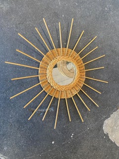 Vintage Wicker Sun Mirror from the 1950s