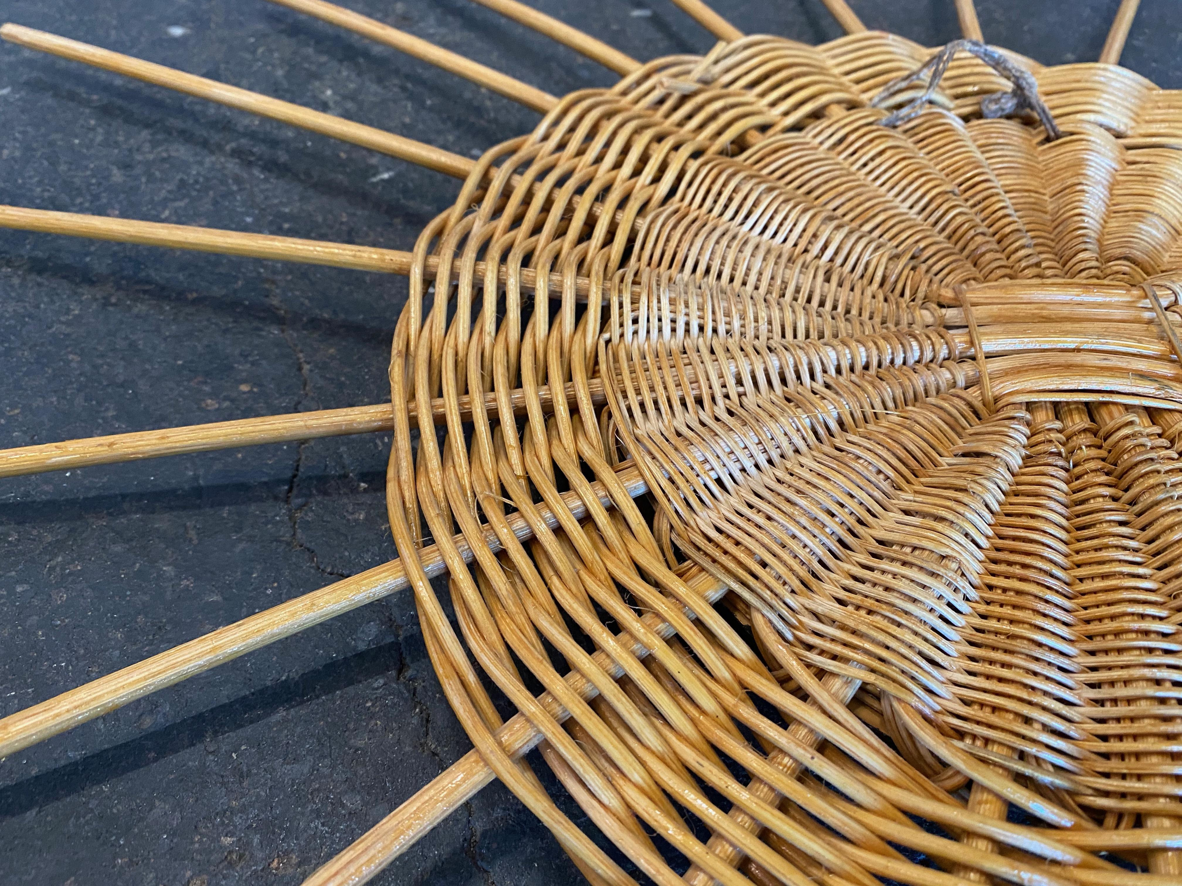 Vintage Wicker Sun Mirror from the 1950s 3