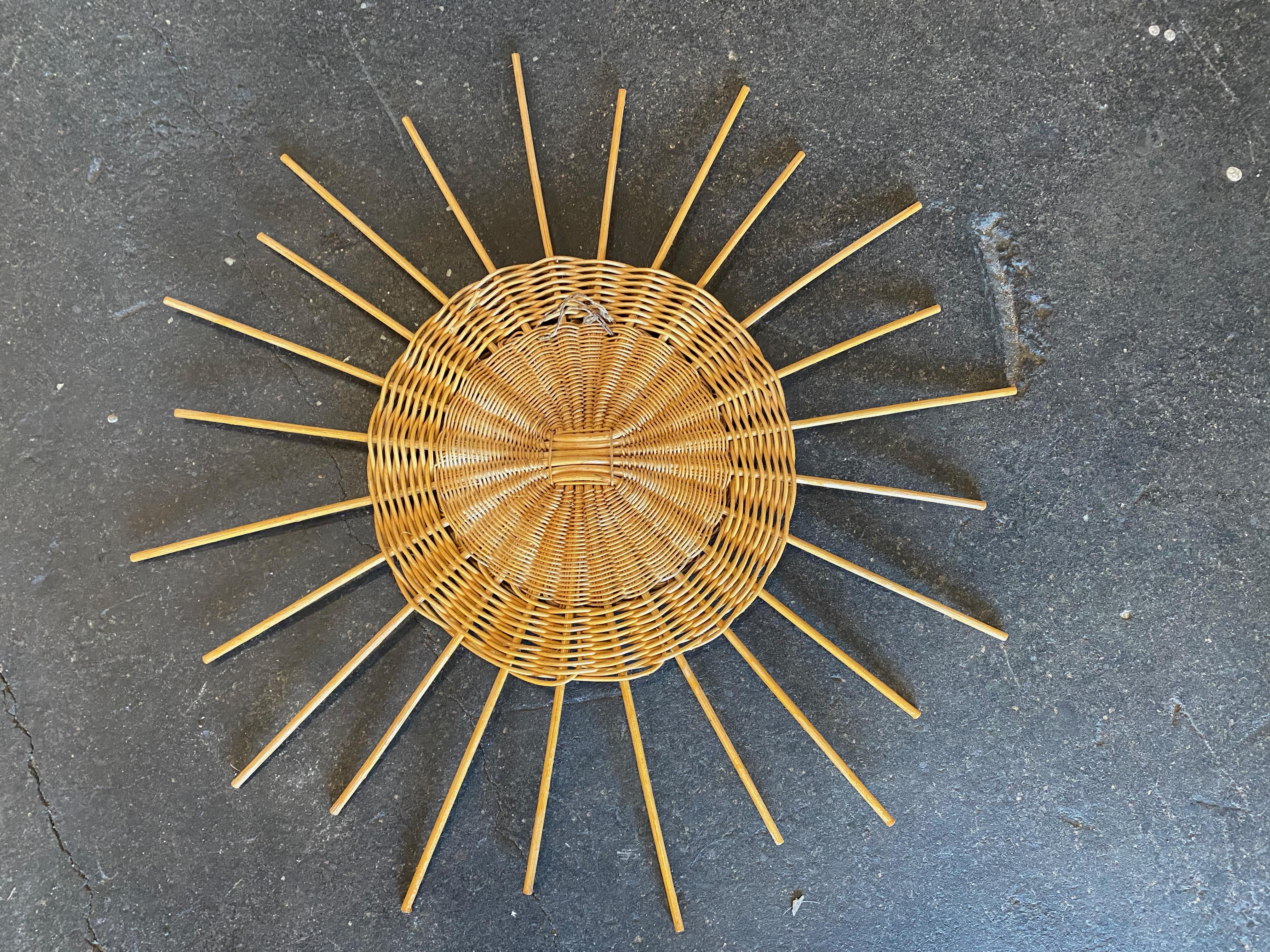 Vintage Wicker Sun Mirror from the 1950s 4