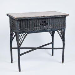 Vintage Wicker Table w/ Original Finish + Wood Top
