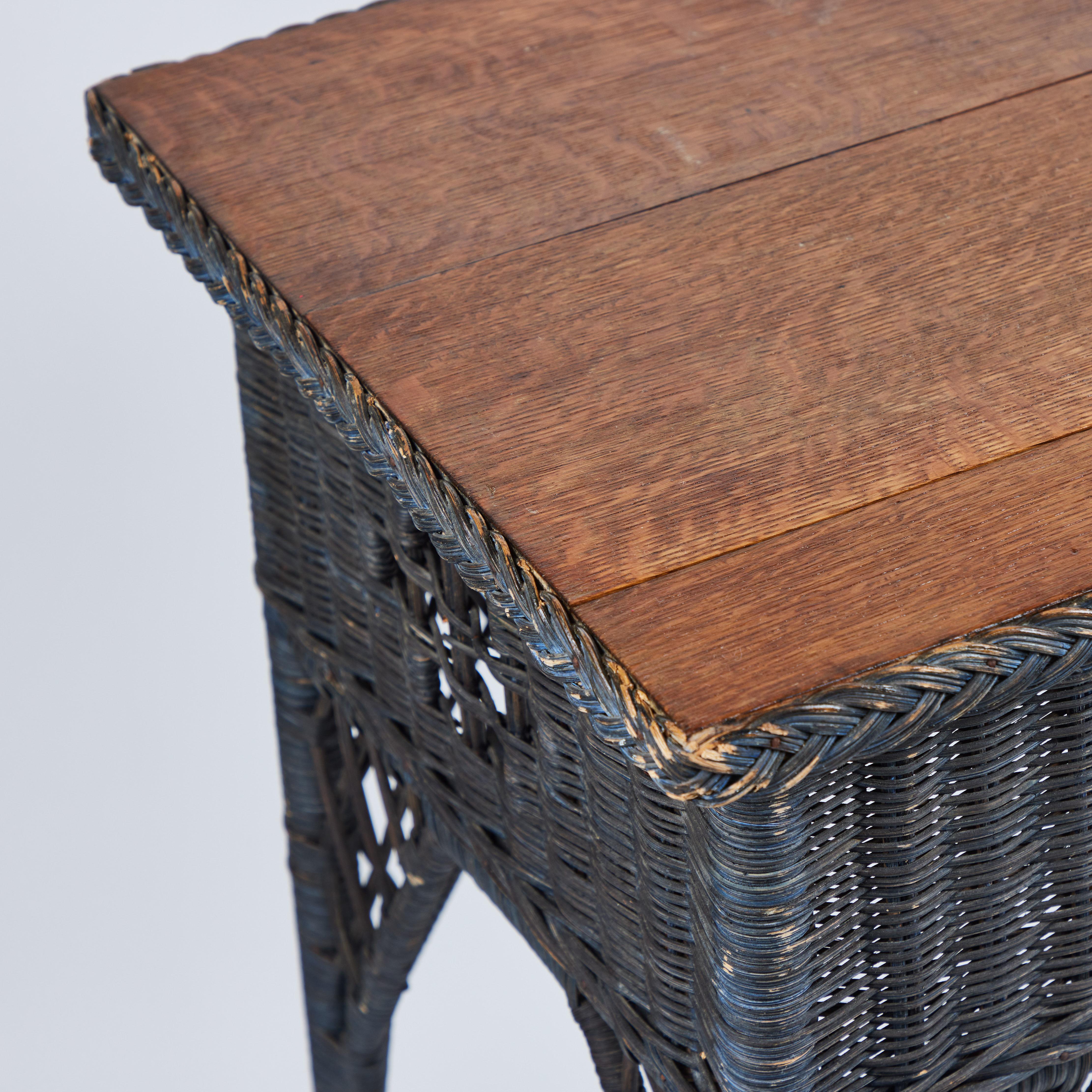 Vintage Wicker Table w/ Original Finish + Wood Top 2