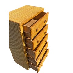 Vintage Wicker Tall Dresser or Chest of Drawers in Boho Chic Coastal Style