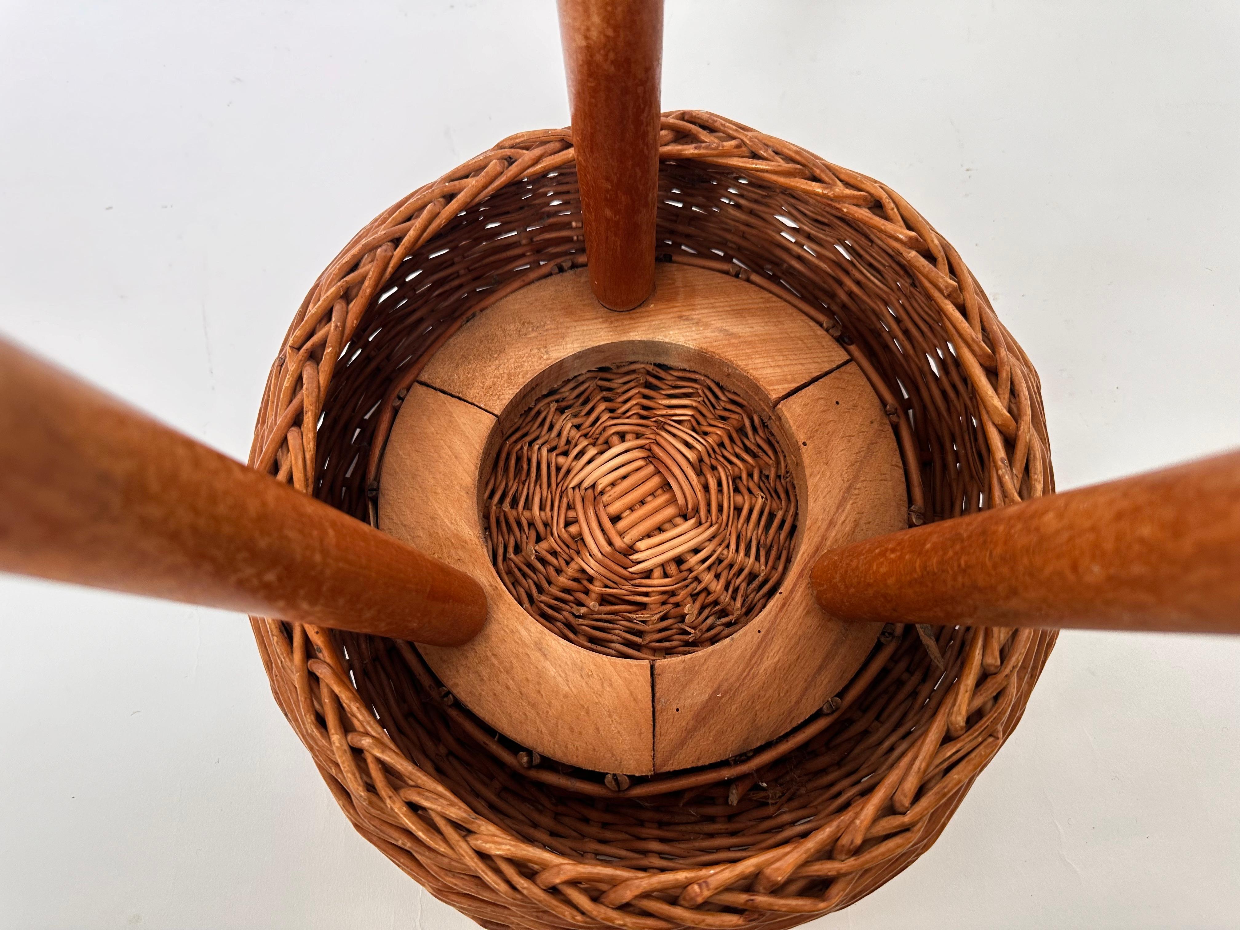 Vintage wicker tripod stool in the manner of Tony Paul 3