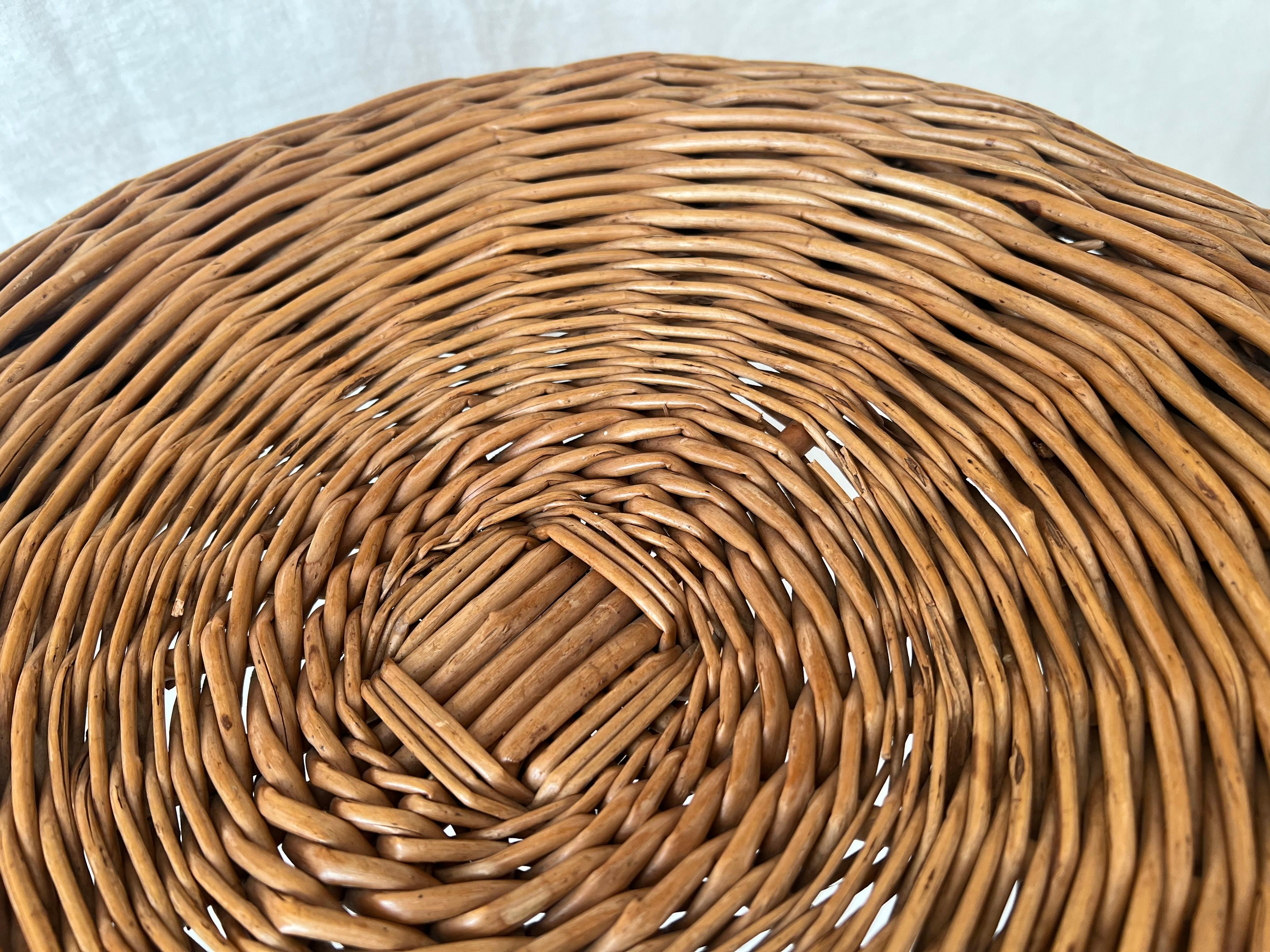 Vintage wicker tripod stool / side table in the manner of Tony Paul, 1960s 7