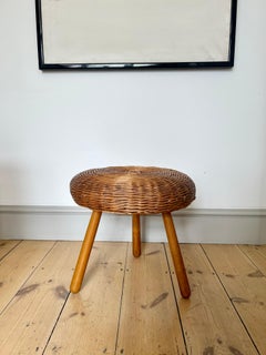 Vintage wicker tripod stool / side table in the manner of Tony Paul, 1960s