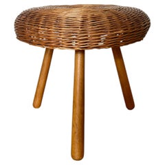 Vintage wicker tripod stool / side table in the manner of Tony Paul, 1960s