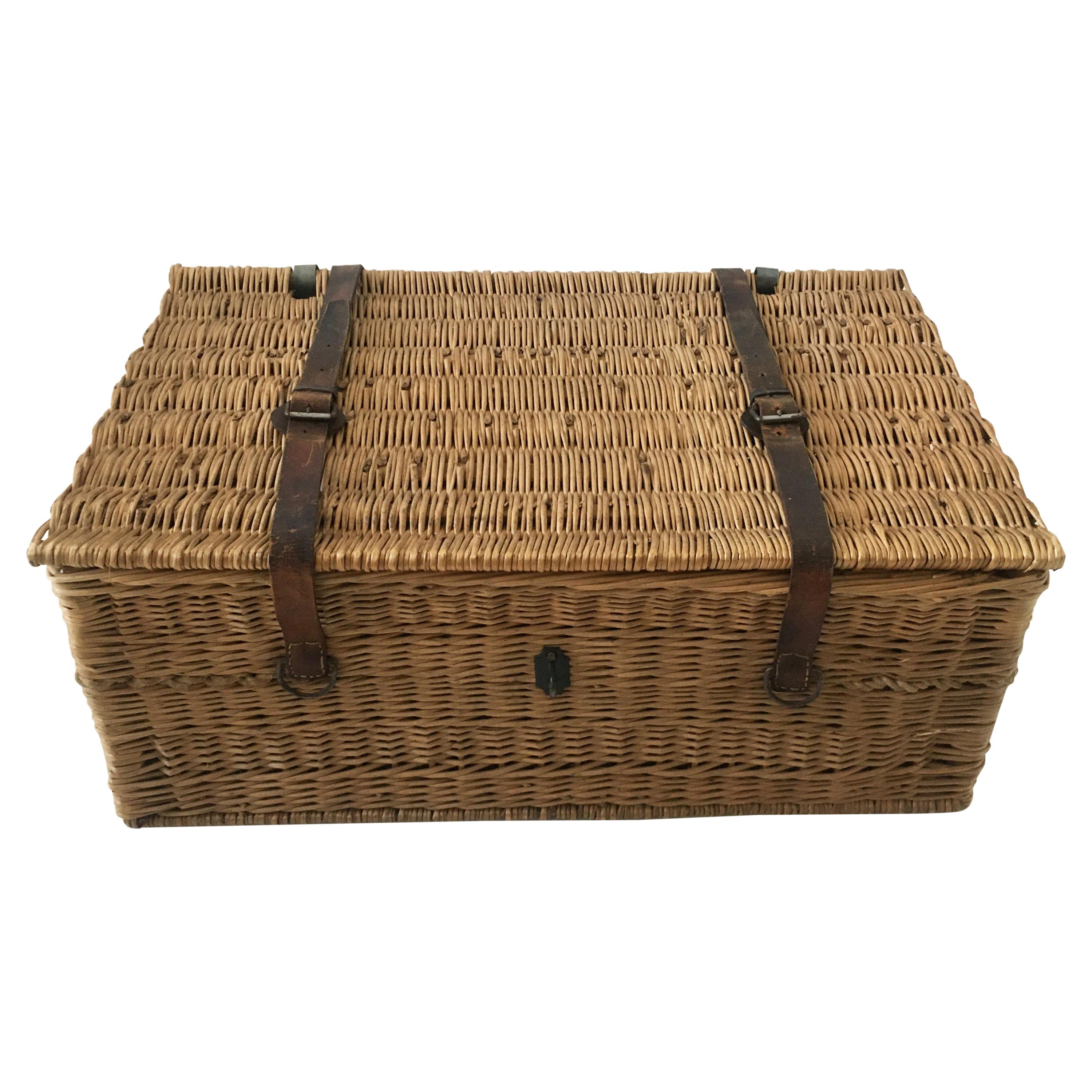 Vintage Wicker Trunk, Wine Basket from Bordeaux, France, 1930s at 1stDibs