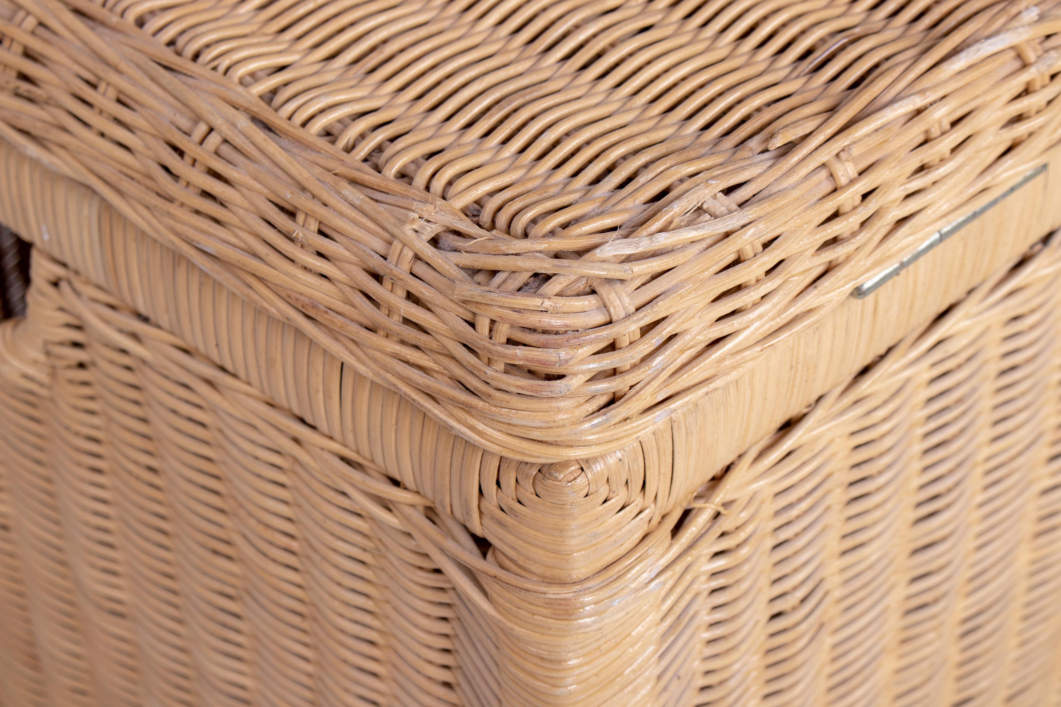 Vintage Wicker Trunk with Wooden Frame and Lid 2