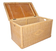 Vintage Wicker Trunk with Wooden Frame and Lid