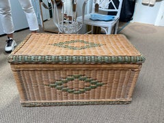 Vintage Wicker Trunk with Wooden Frame and Lid