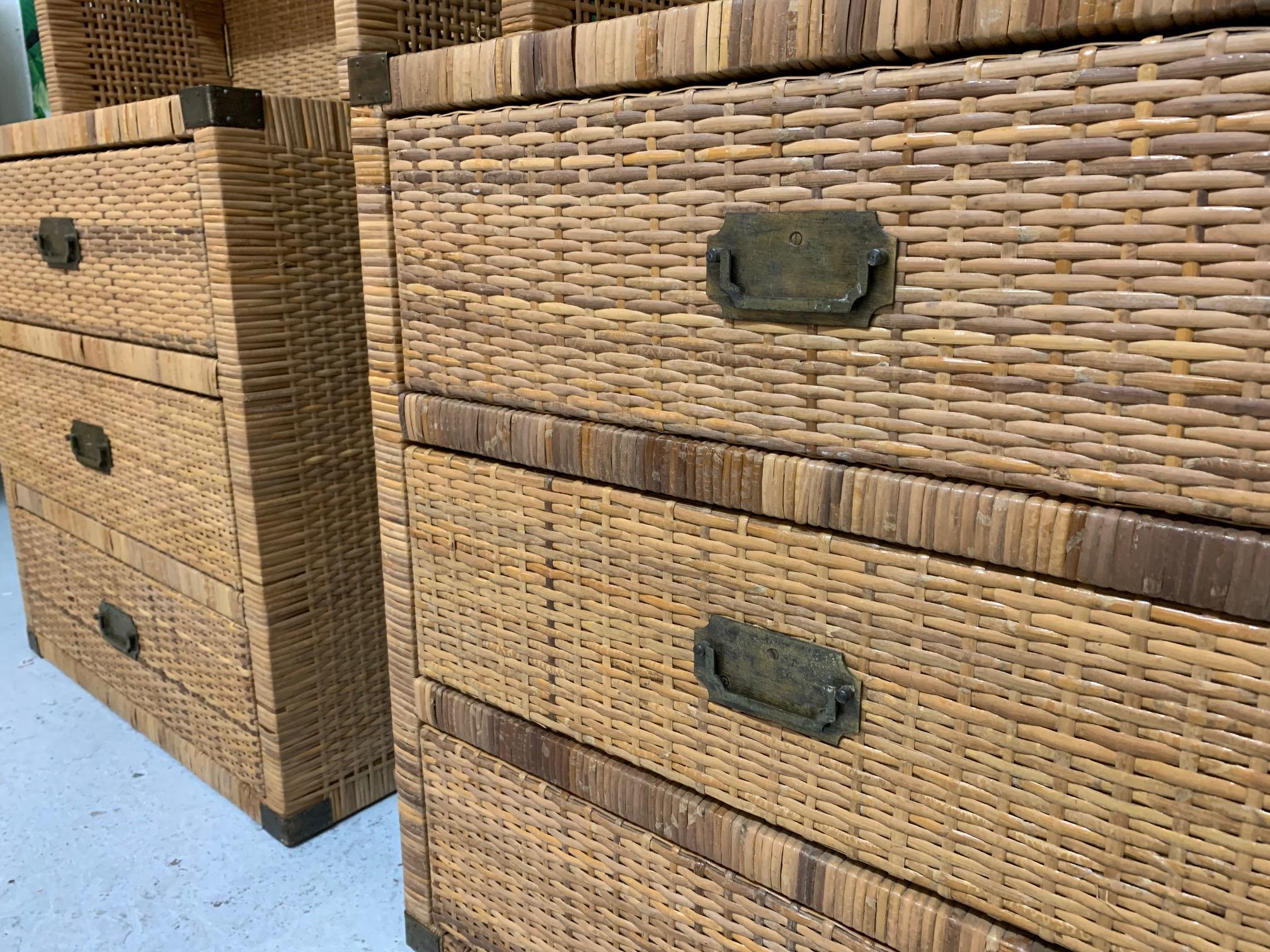 Hollywood Regency Vintage Wicker Wall Unit Bookshelves and Cabinets