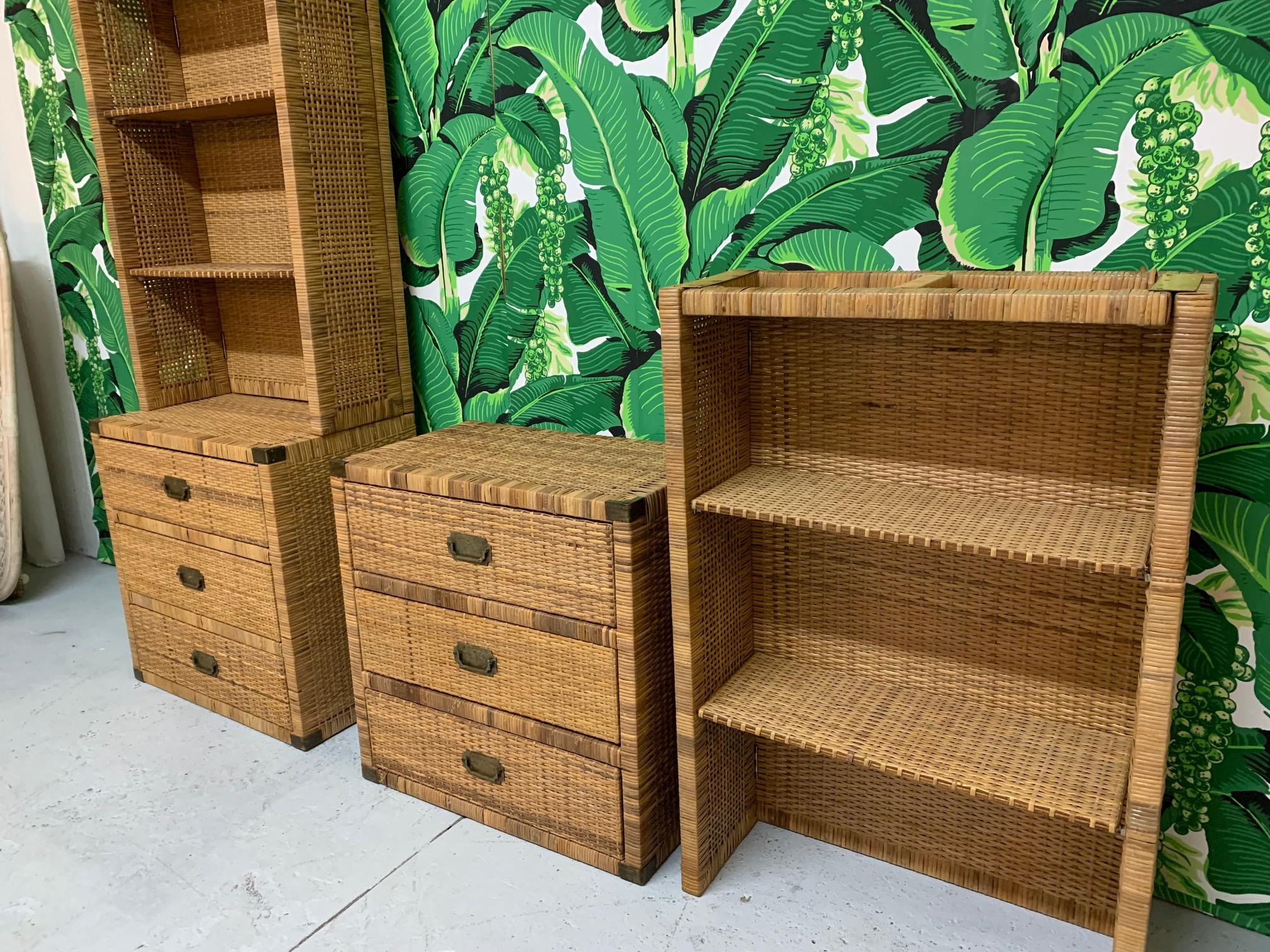 Vintage Wicker Wall Unit Bookshelves and Cabinets 1