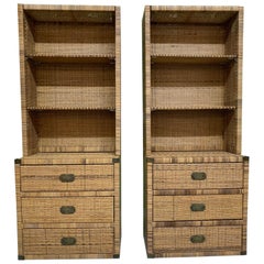 Retro Wicker Wall Unit Bookshelves and Cabinets