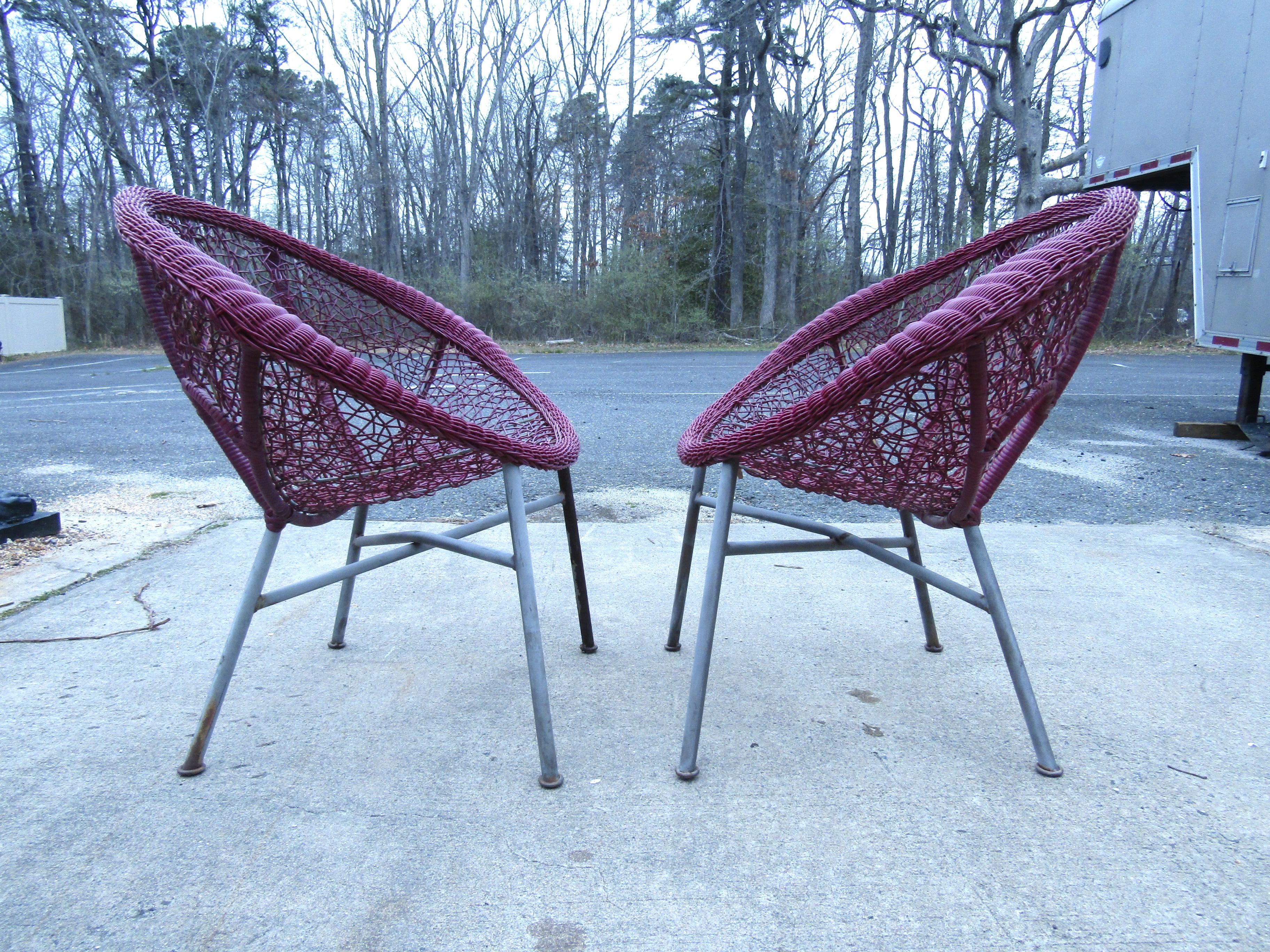 Vintage Wicker Wingback Lounge Chairs 1