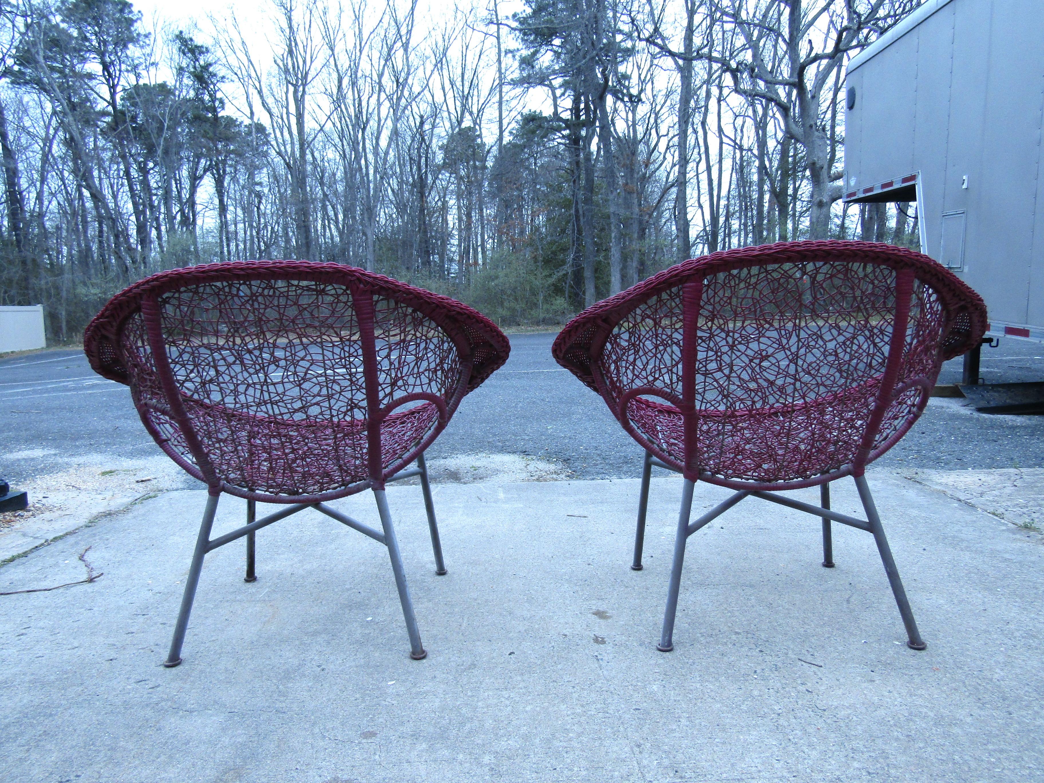 Vintage Wicker Wingback Lounge Chairs 2