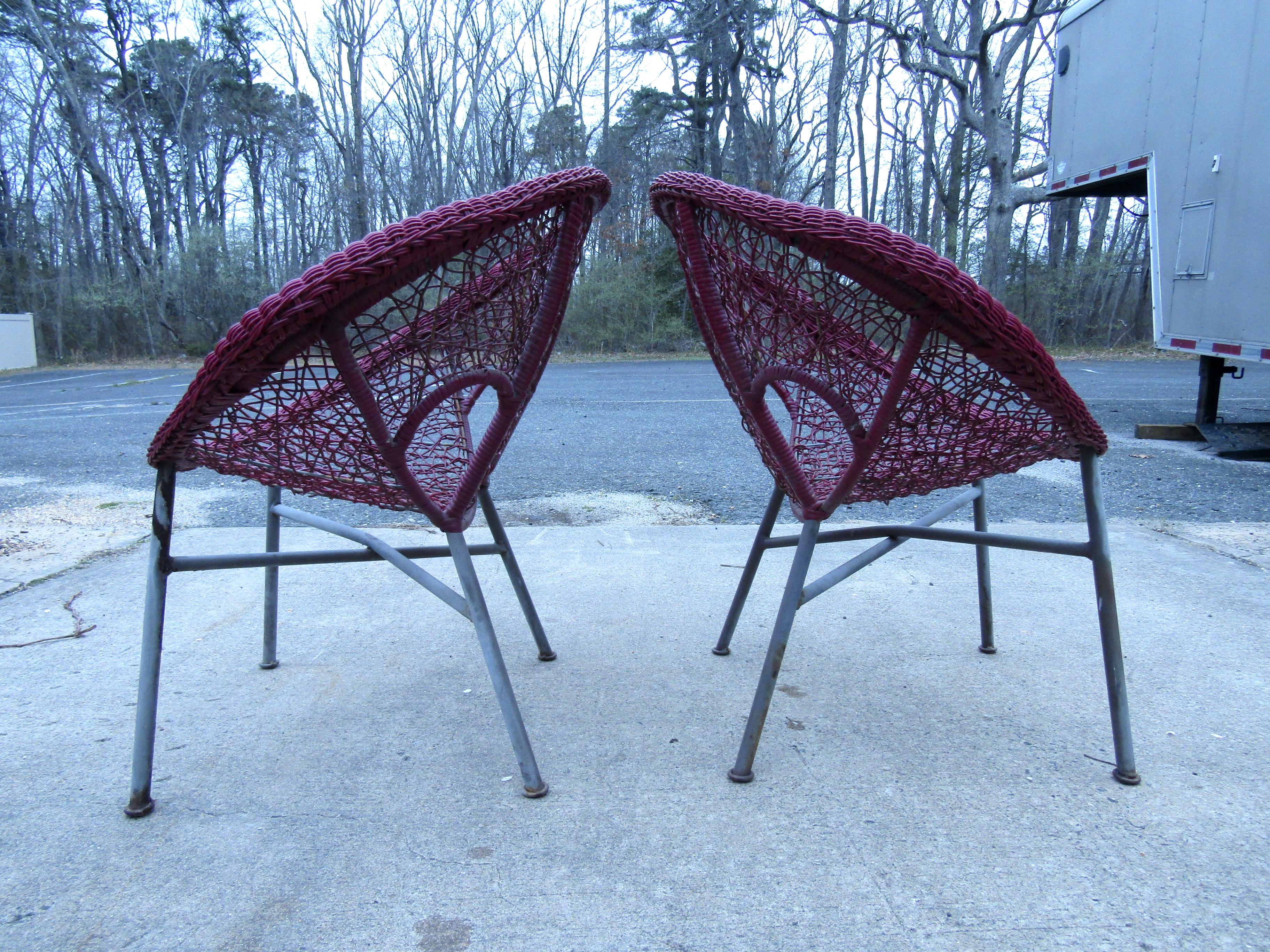 Vintage Wicker Wingback Lounge Chairs 3