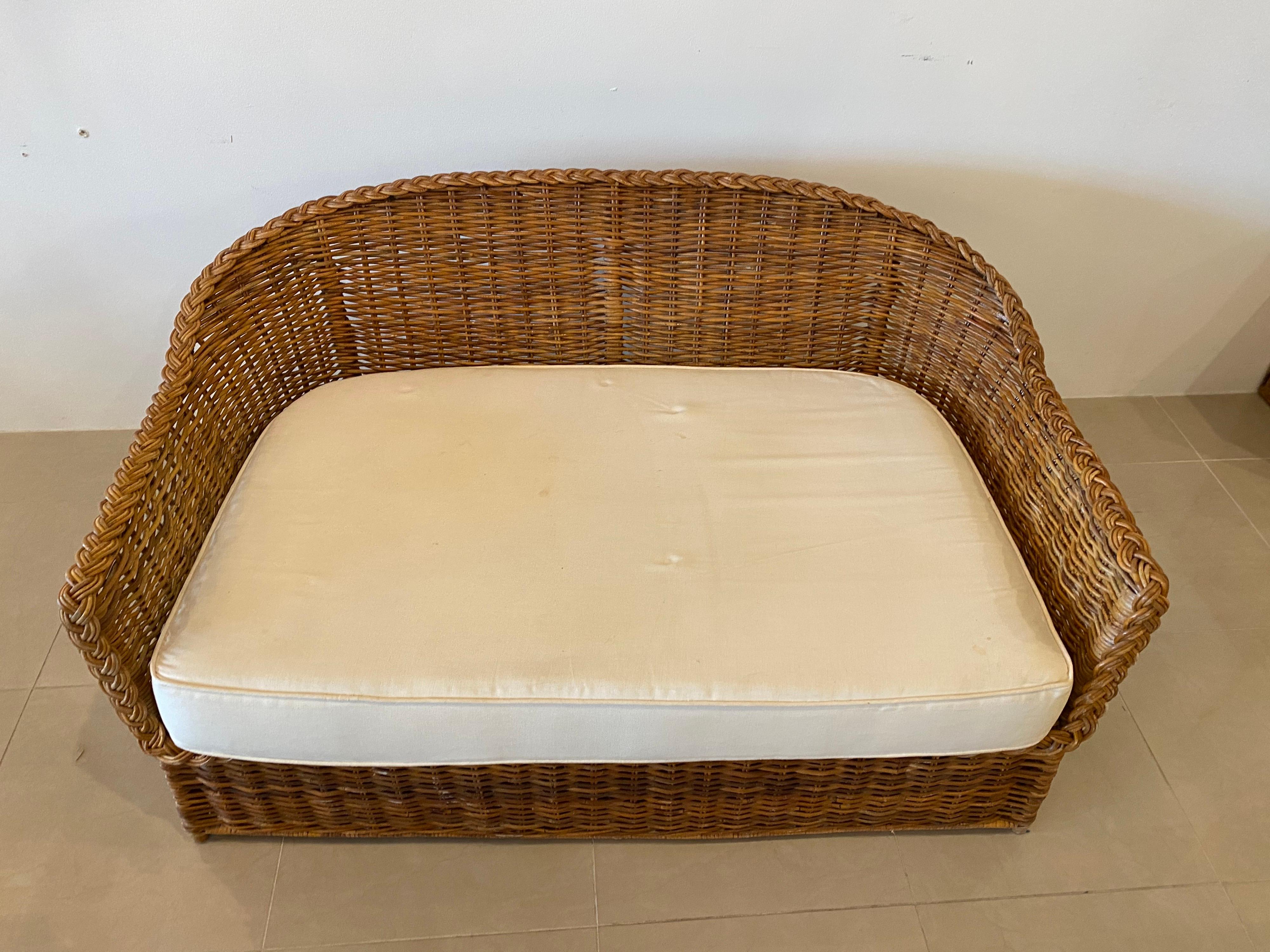 Vintage Wicker Works Braided Woven Wicker Rattan Loveseat Settee 2