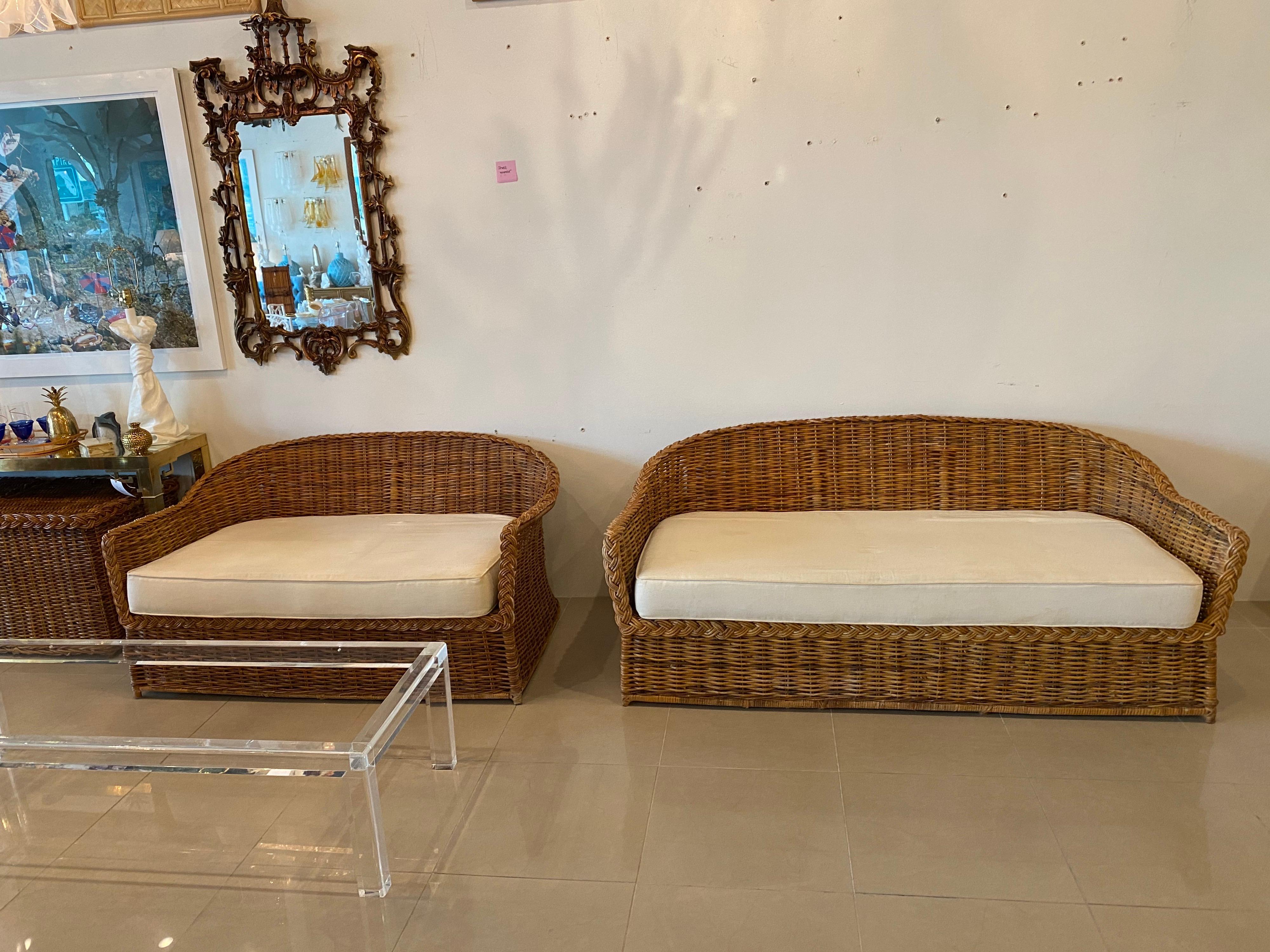 Vintage Wicker Works Braided Woven Wicker Rattan Loveseat Settee 4
