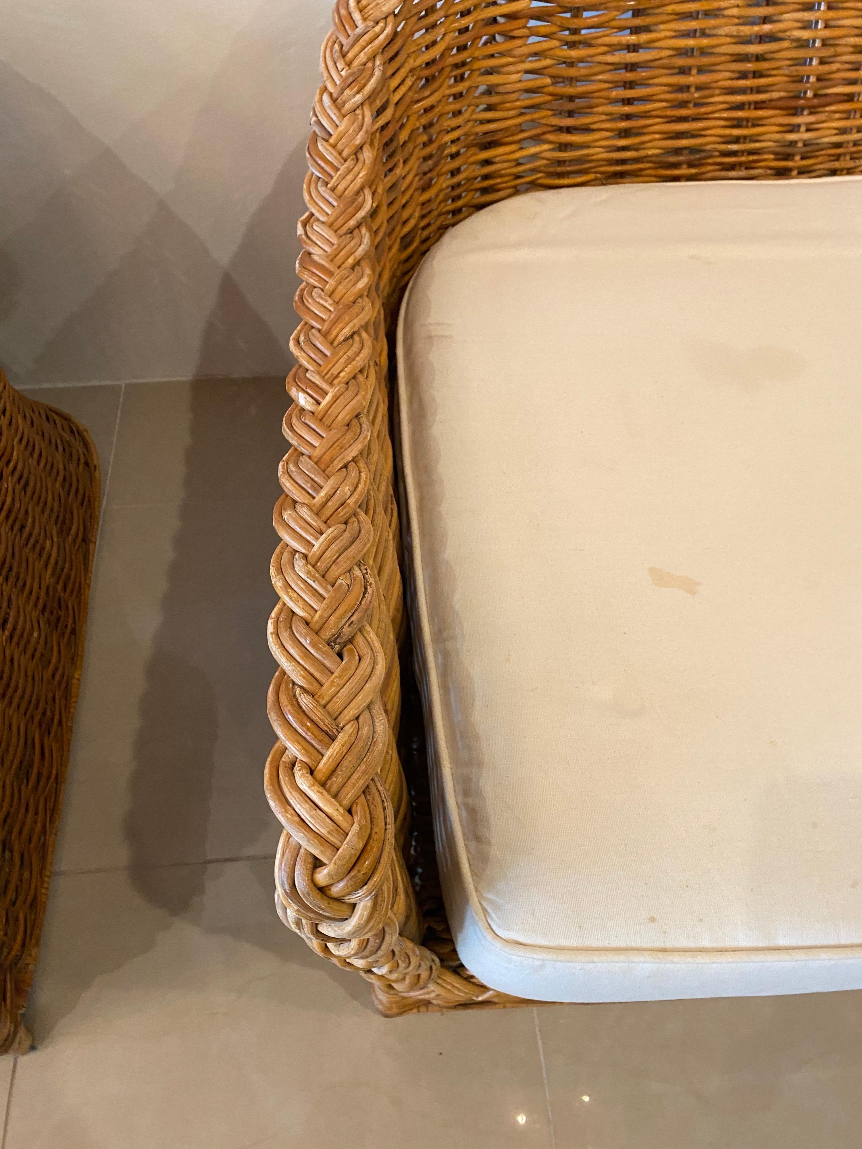 Vintage Wicker Works Braided Woven Wicker Rattan Loveseat Settee 6