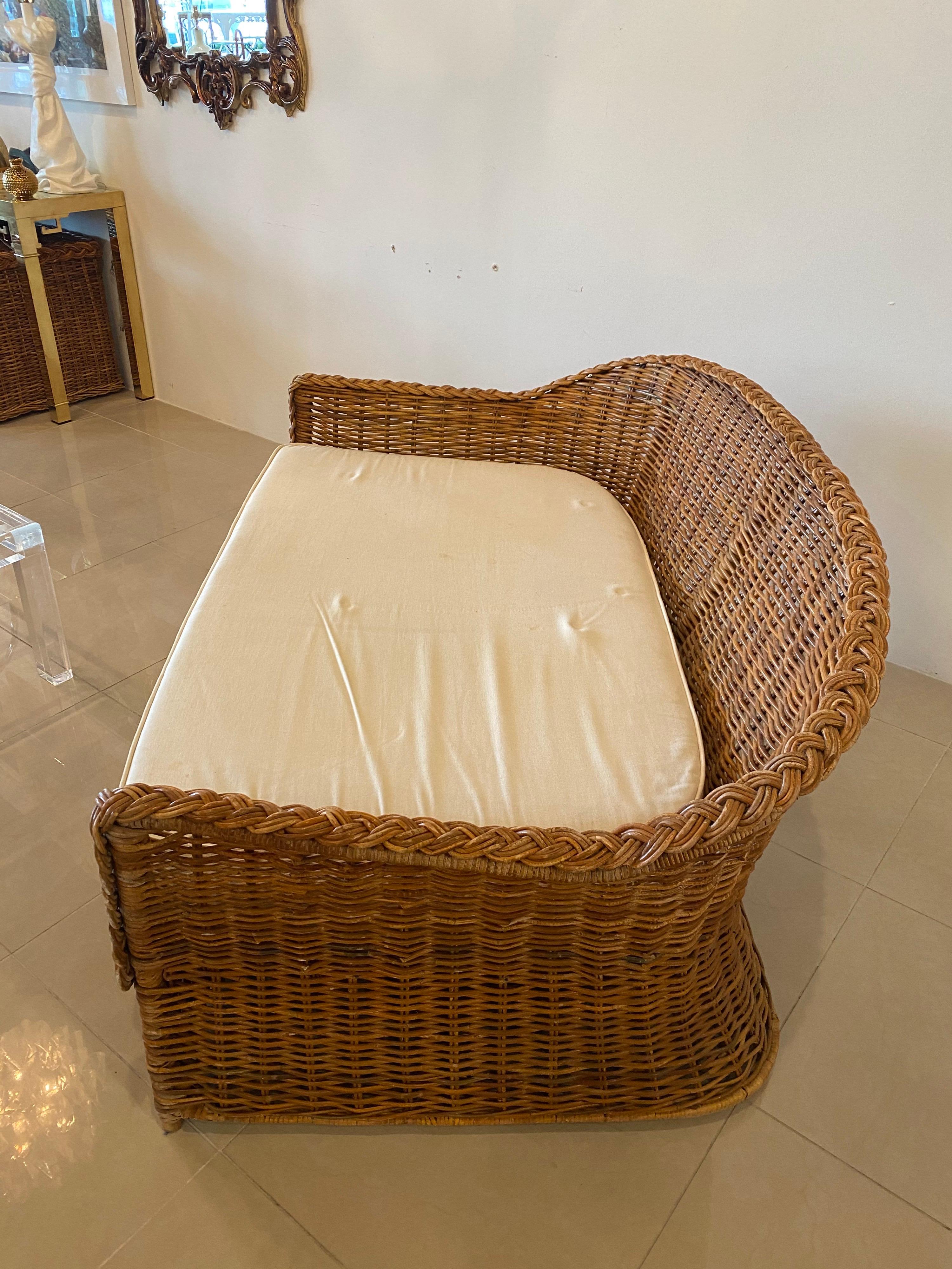 Vintage Wicker Works Braided Woven Wicker Rattan Loveseat Settee 1