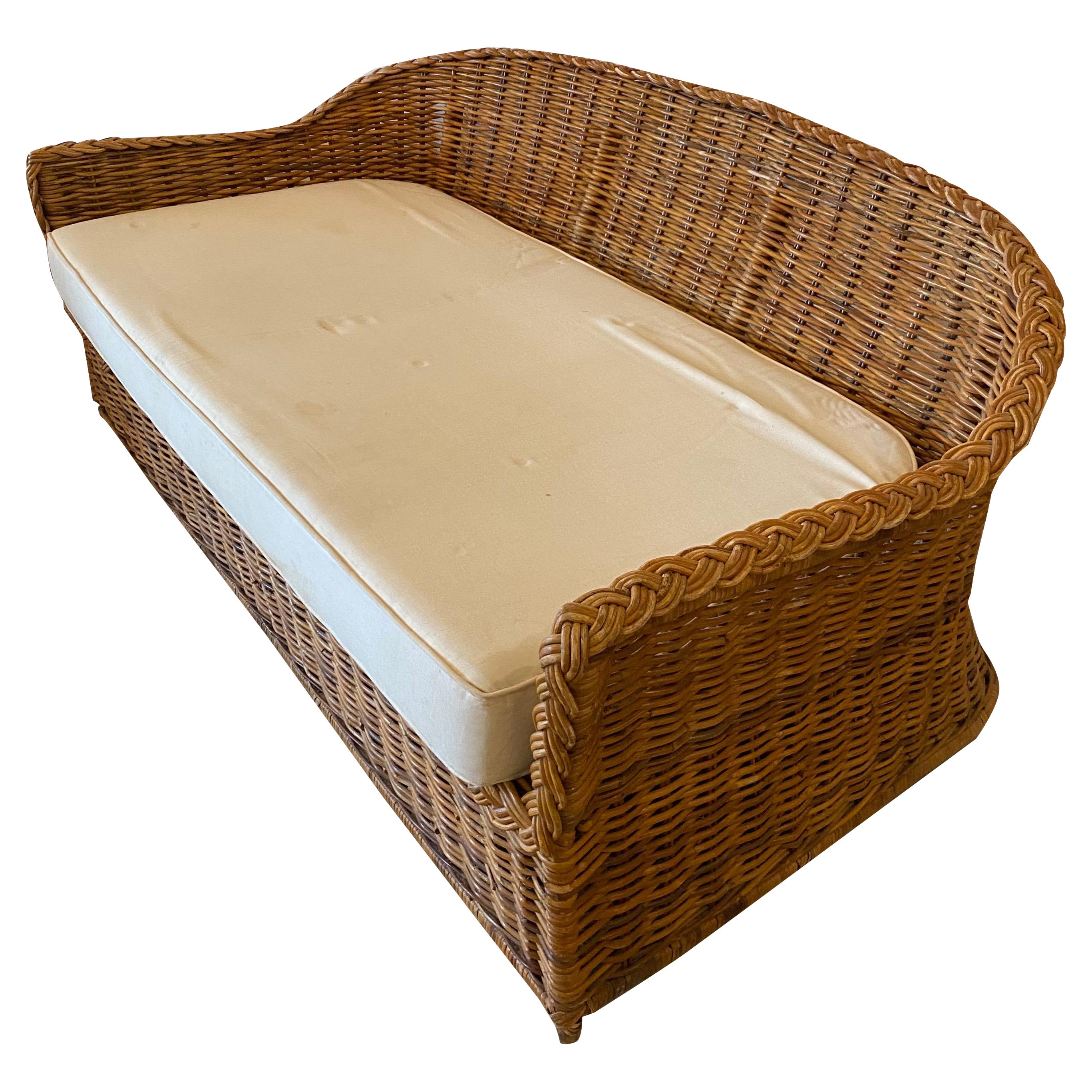 Vintage Wicker Works Braided Woven Wicker Rattan Sofa