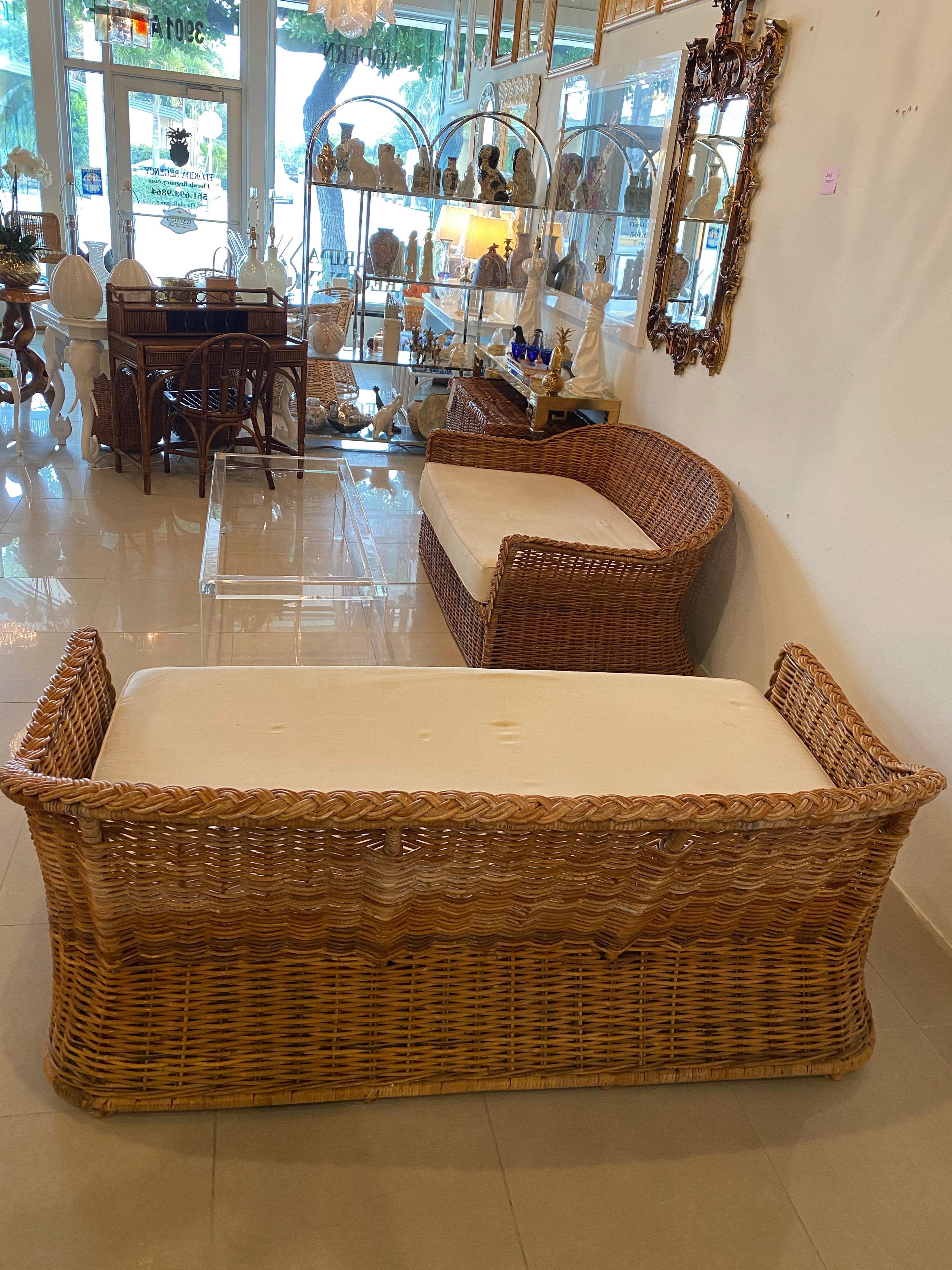 American Vintage Wicker Works Braided Woven Wicker Rattan Sofa