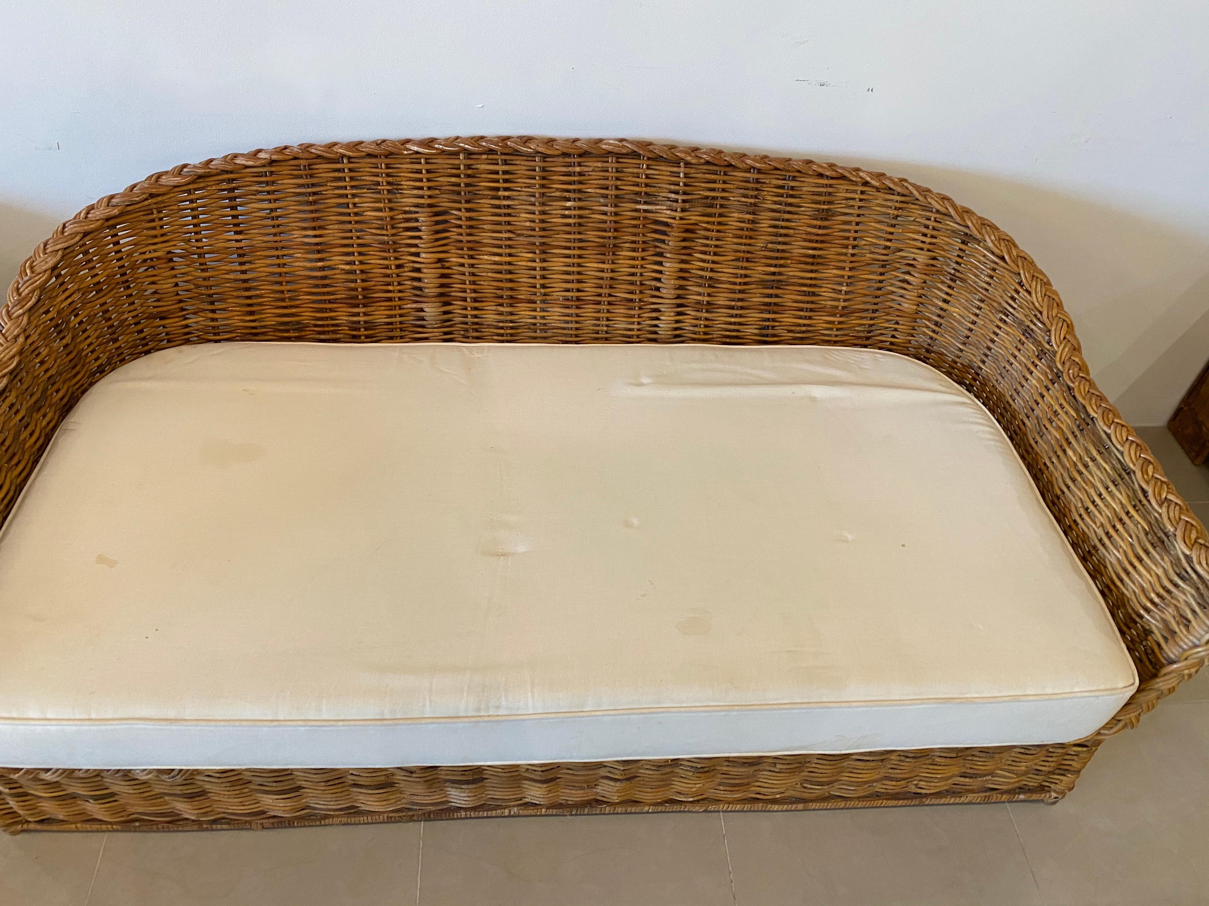 Vintage Wicker Works Braided Woven Wicker Rattan Sofa 1