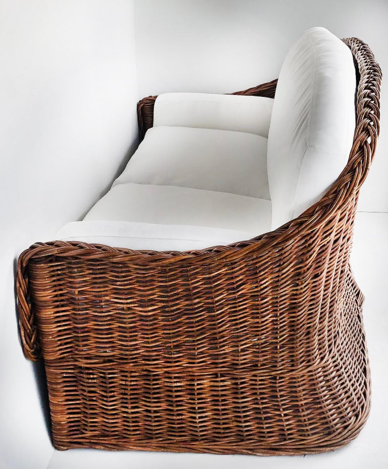 Vintage Wicker Works Newly Upholstered Sofa Settee For Sale at 1stDibs