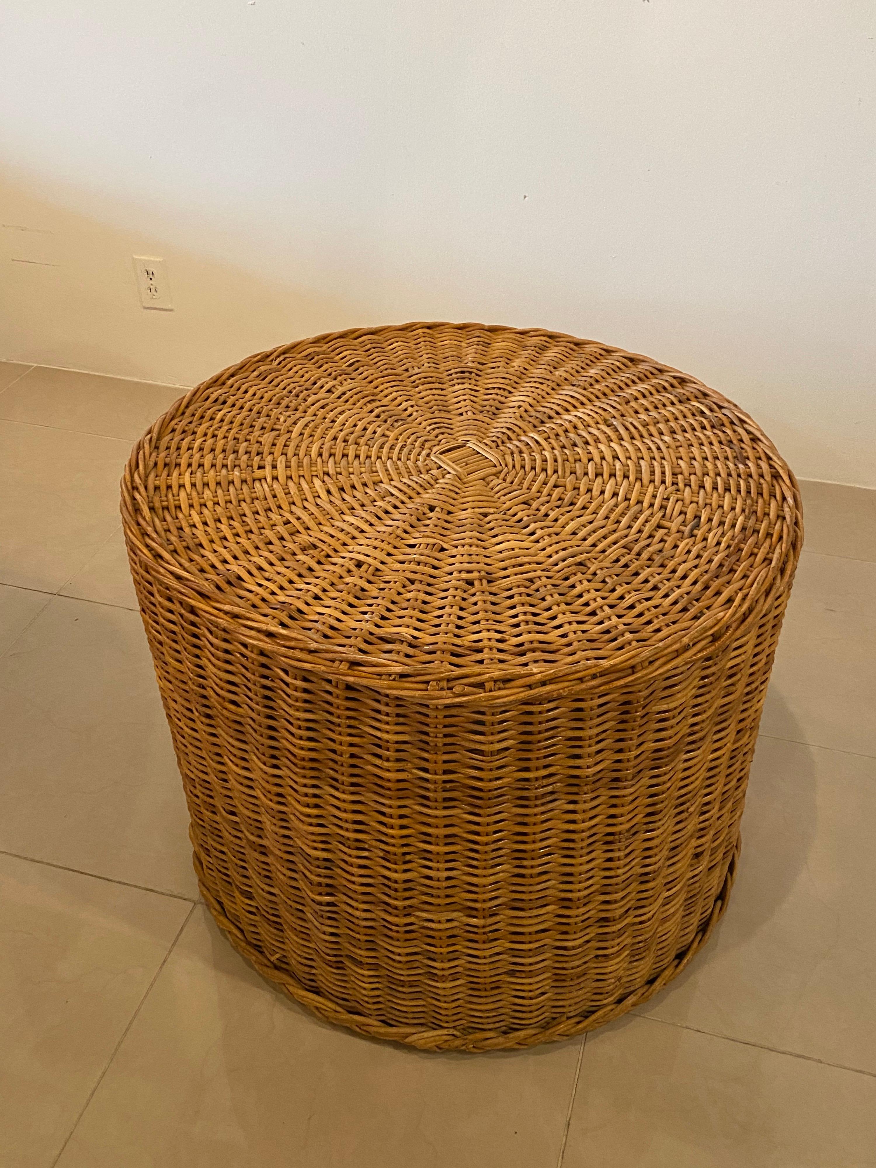 Vintage Wicker Works Round Braided Wicker Side End Table 2