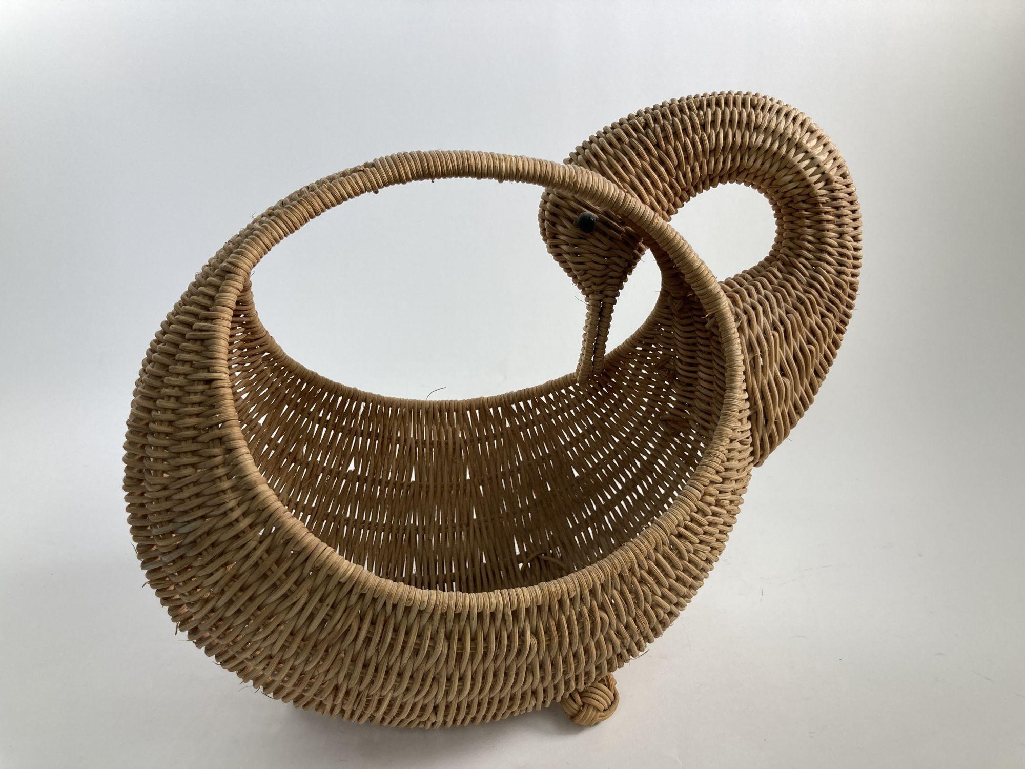 Italian Vintage Wicker Woven Duck Motif Basket with Handle