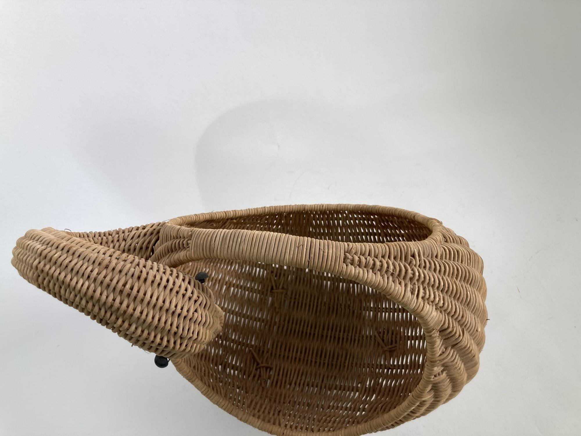 20th Century Vintage Wicker Woven Duck Motif Basket with Handle