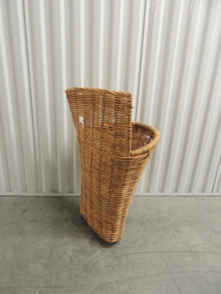 Vintage Wicker Woven Wall Basket or Umbrella Stand at 1stDibs