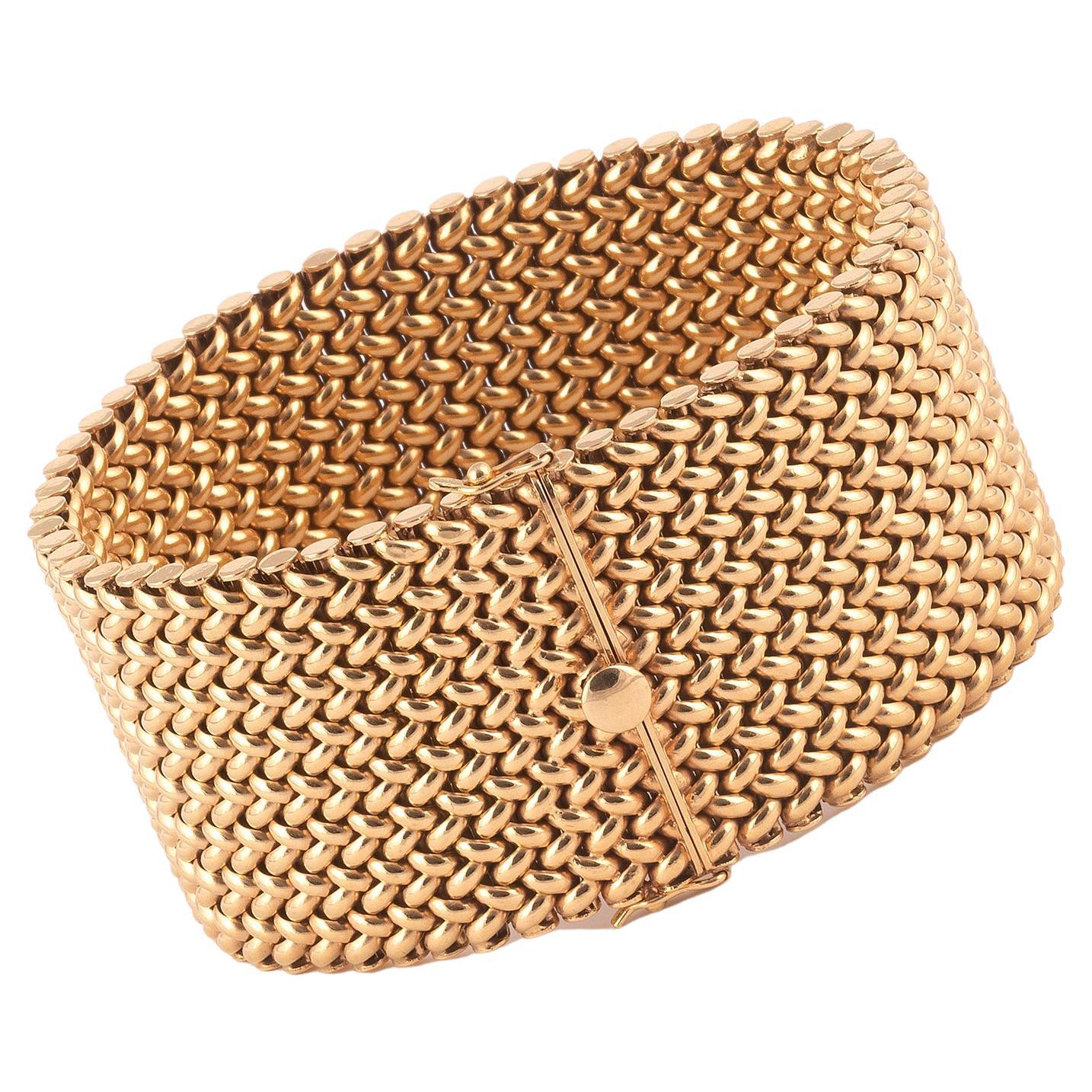 Vintage Wide 18ct Gold Flexible Mesh Bracelet