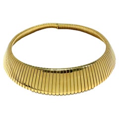 Vintage Wide 18k Yellow Gold Italian Tubogas Choker Wide in Front
