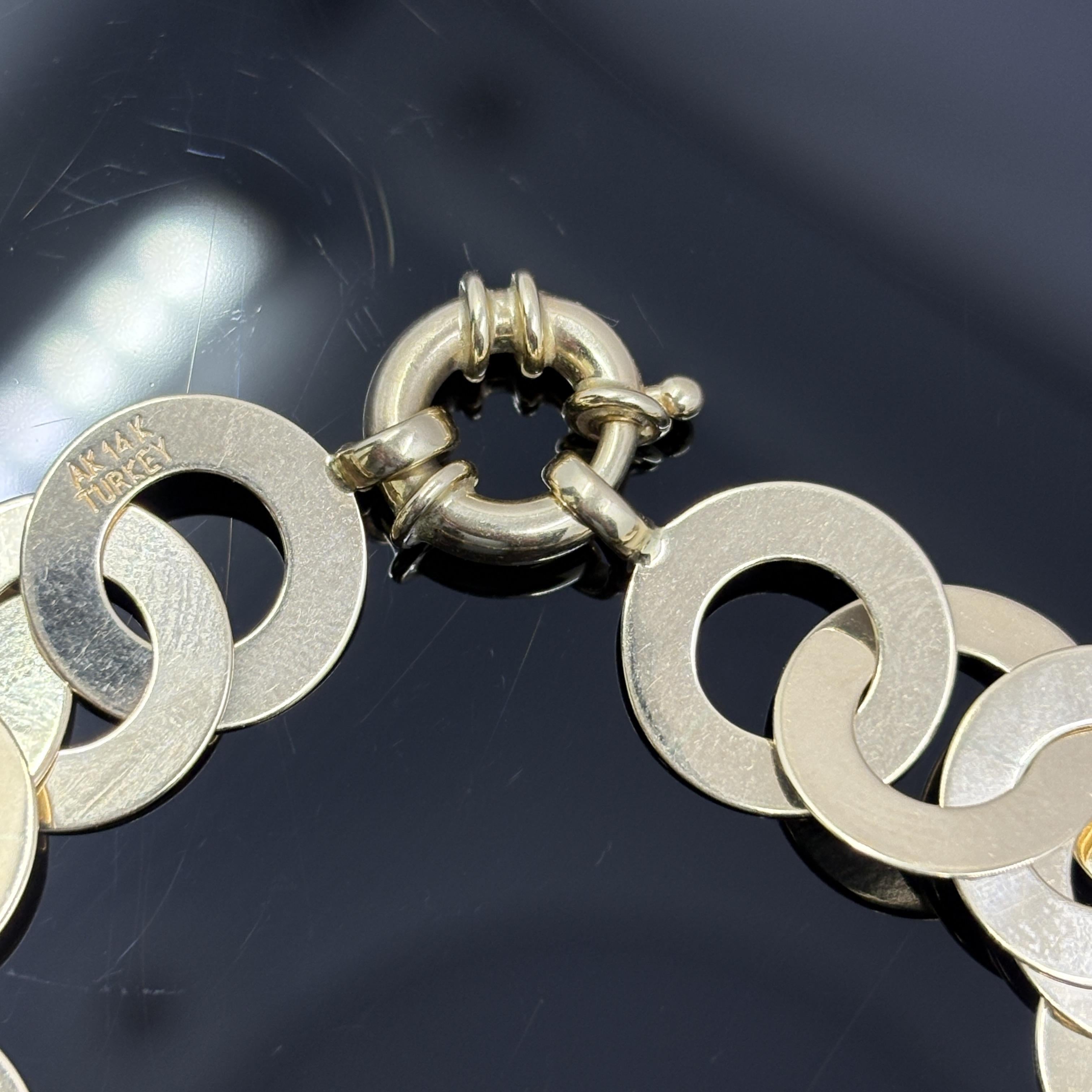 Bracelet Vintage à larges maillons circulaires en or jaune 14k Bon état - En vente à Orlando, FL
