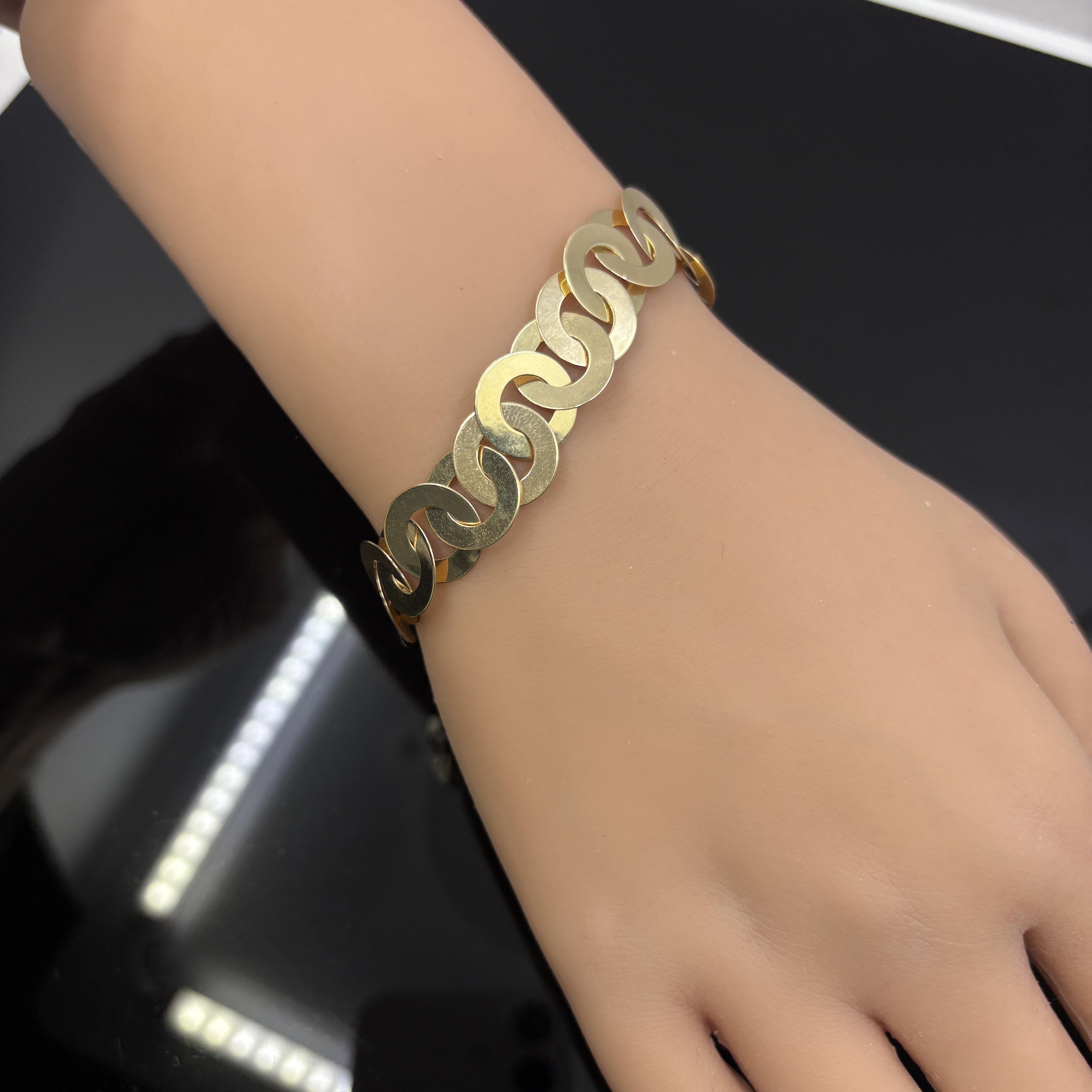 Bracelet Vintage à larges maillons circulaires en or jaune 14k en vente 1