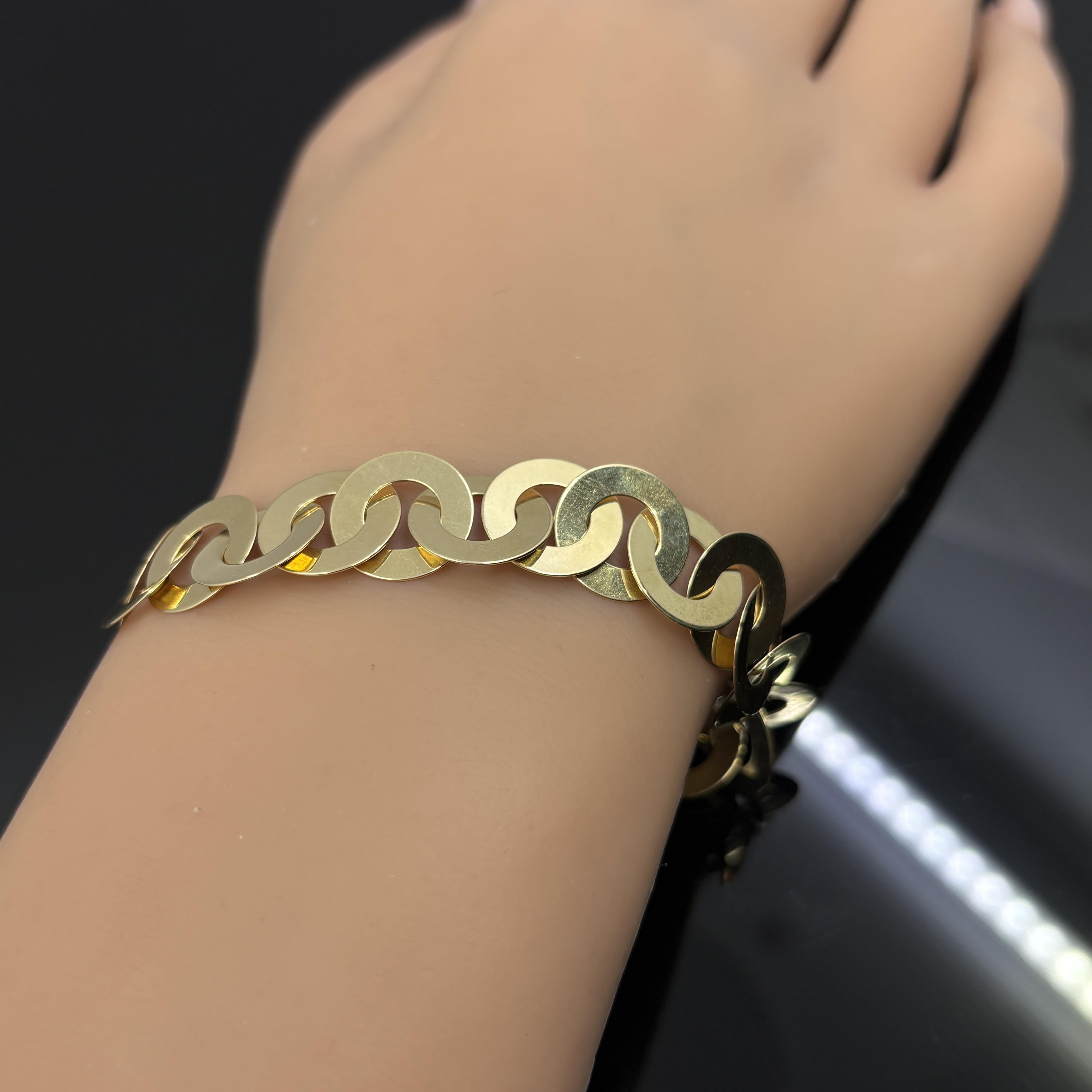 Bracelet Vintage à larges maillons circulaires en or jaune 14k en vente 2
