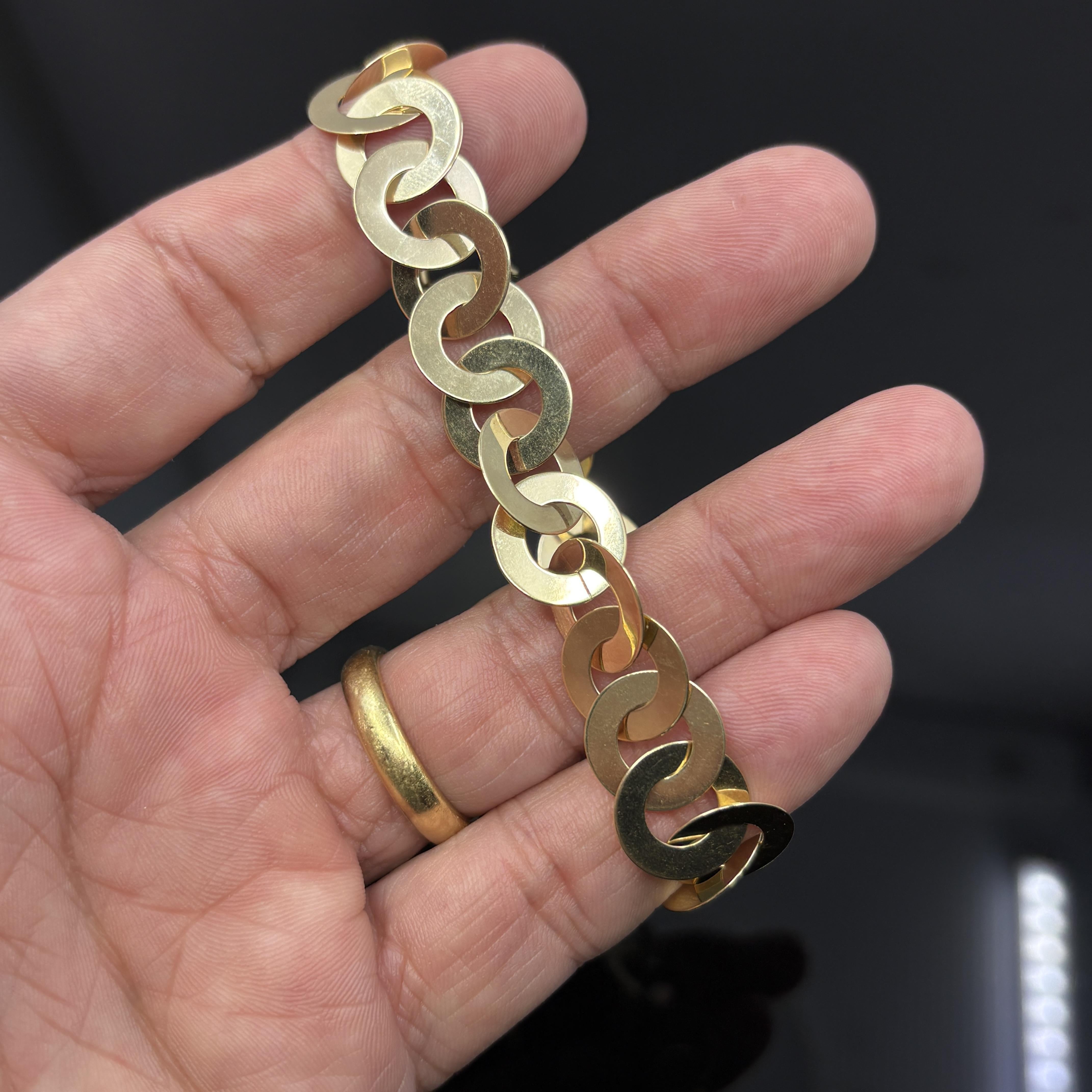 Bracelet Vintage à larges maillons circulaires en or jaune 14k en vente 4